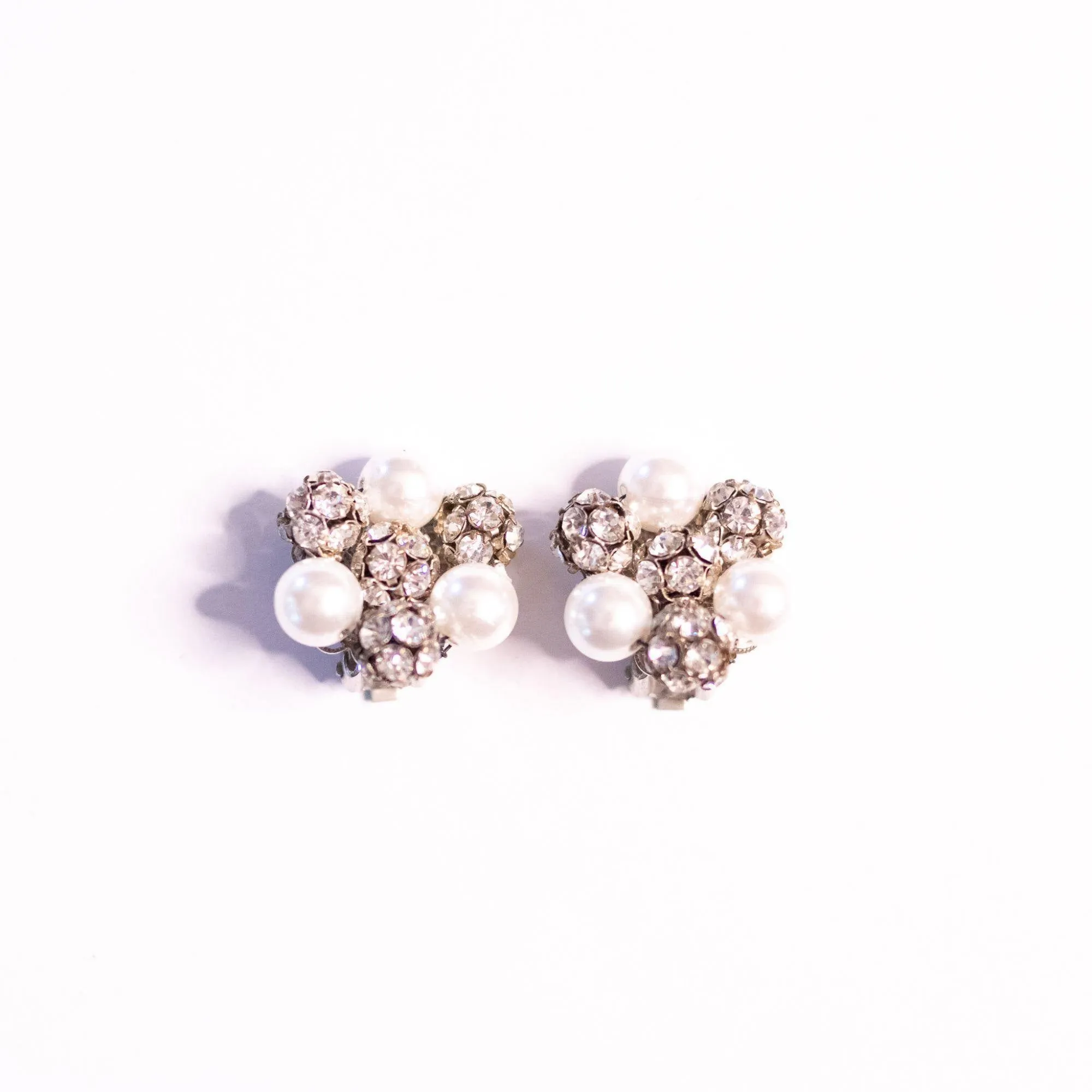 Vintage Pearl and Rhinestone Bead Earrings
