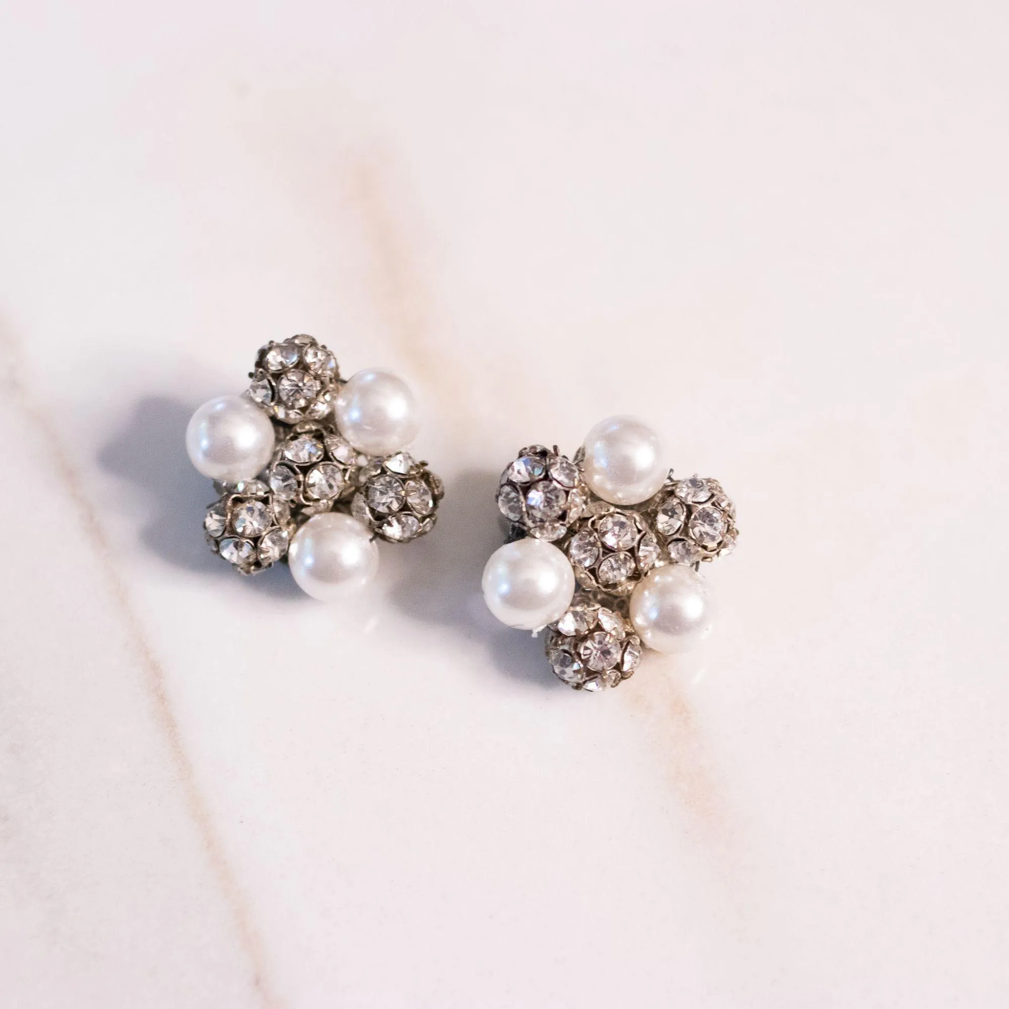 Vintage Pearl and Rhinestone Bead Earrings