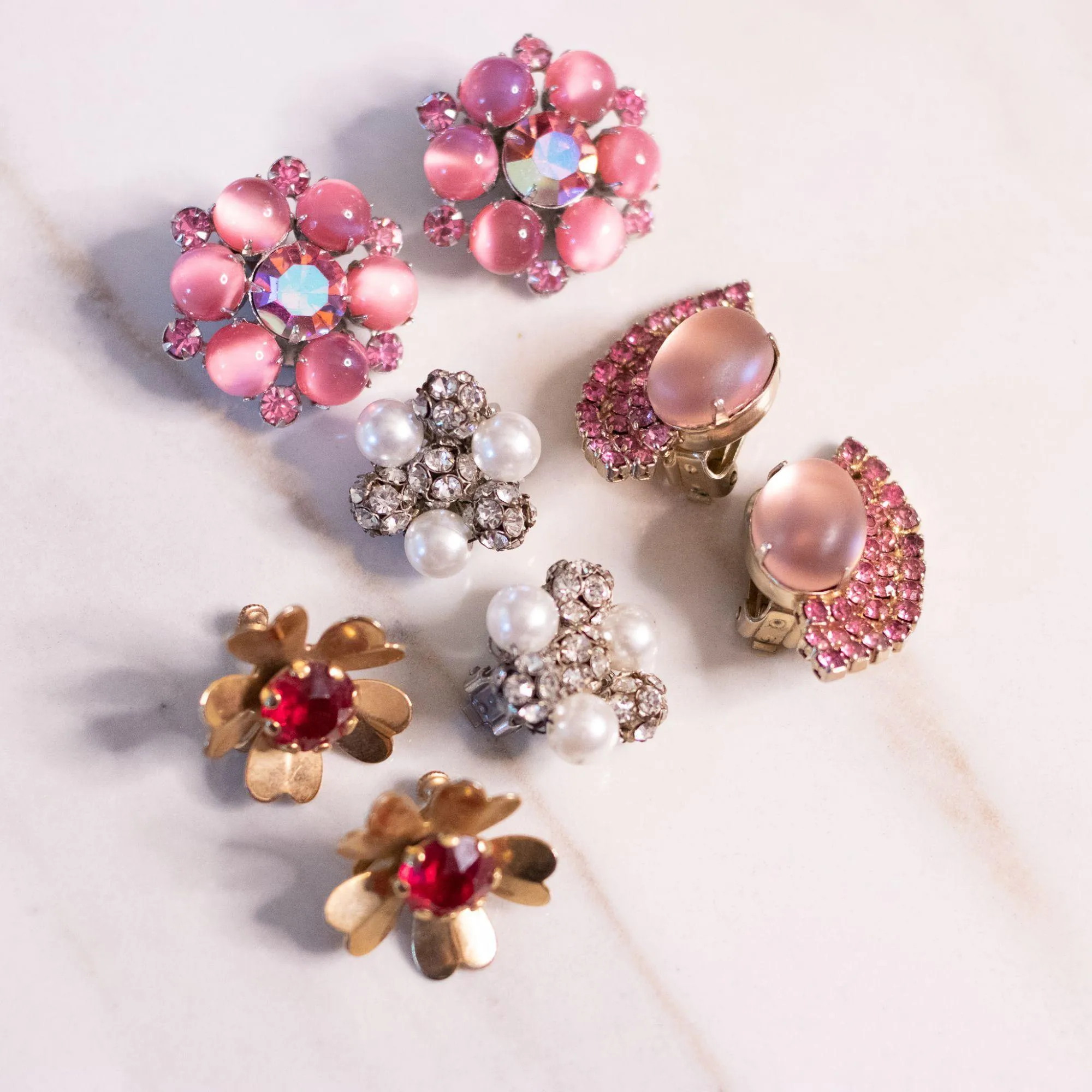 Vintage Pearl and Rhinestone Bead Earrings