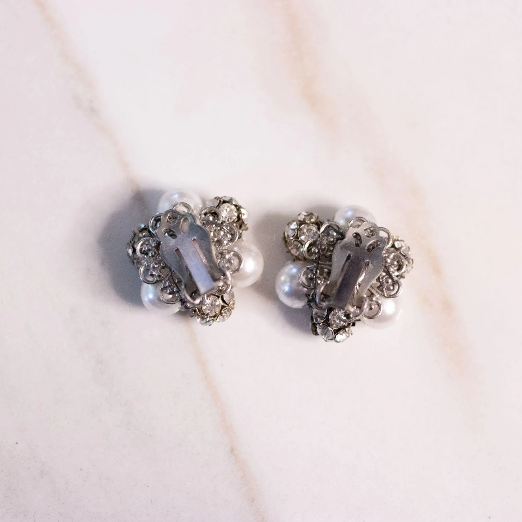 Vintage Pearl and Rhinestone Bead Earrings