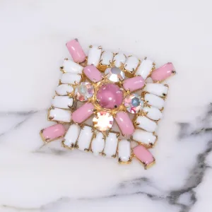 Vintage Pink, Milk Glass, and Aurora Borealis Rhinestone Brooch