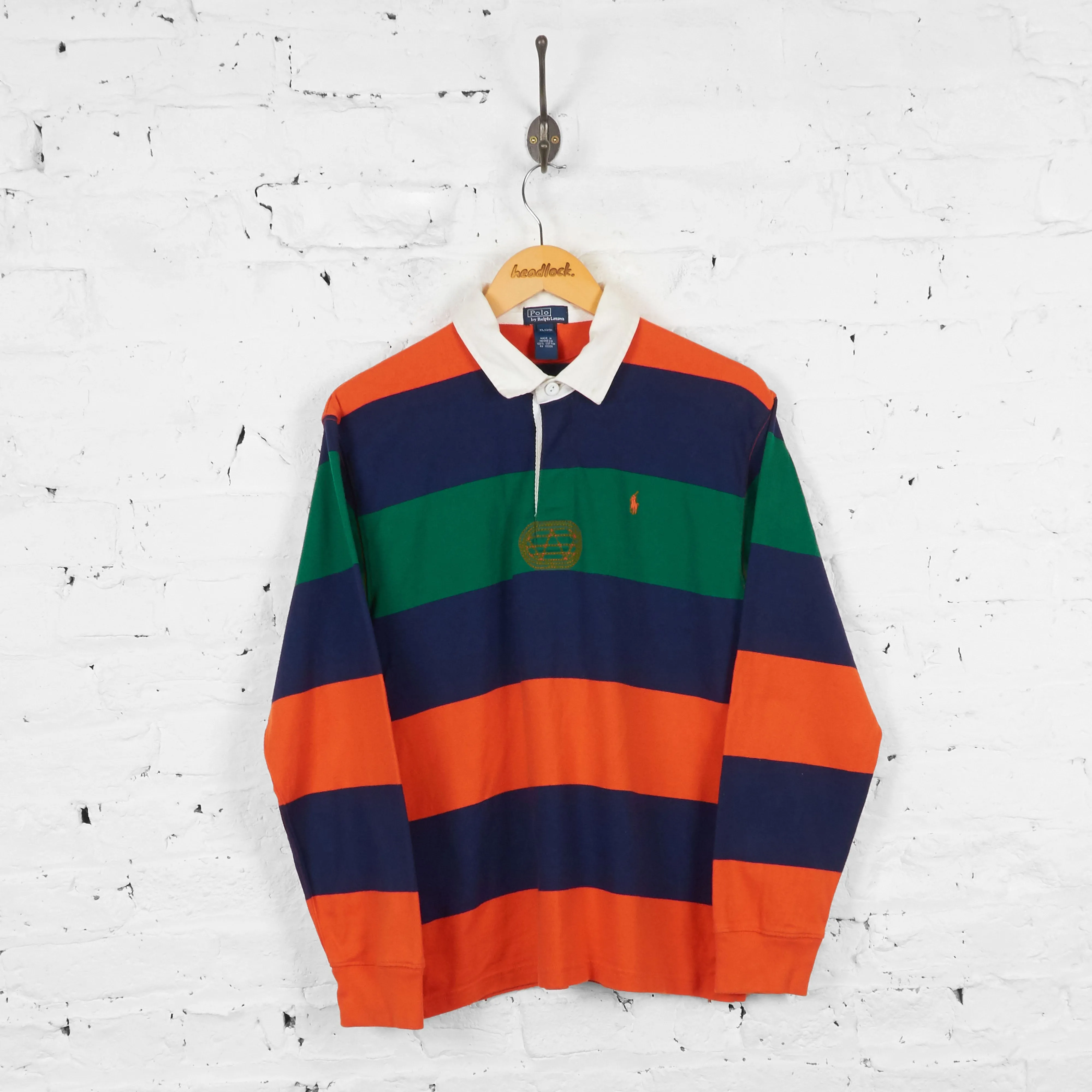 Vintage Ralph Lauren Striped Polo Shirt - Orange/Blue - XL