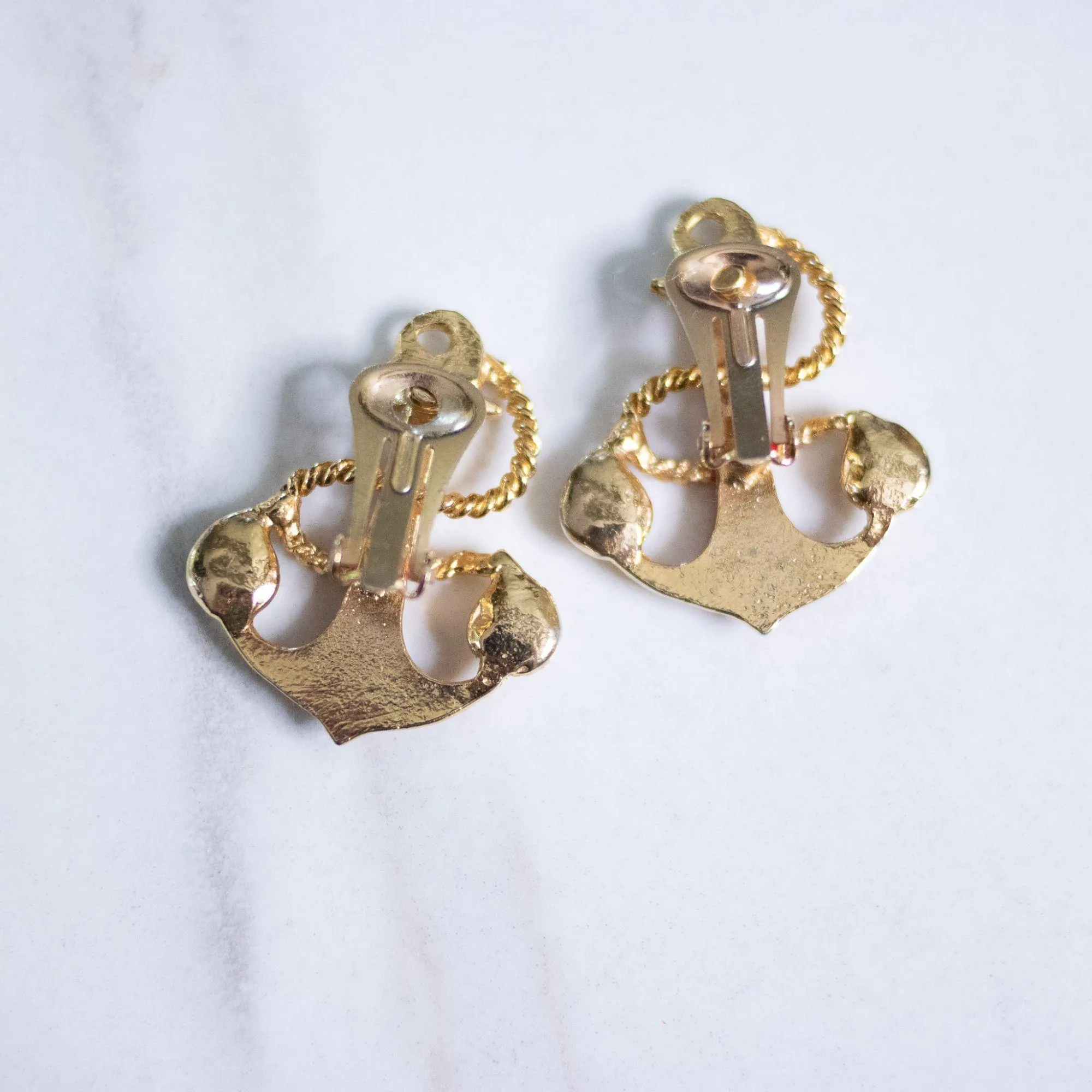 Vintage Red and Gold Anchor Statement Earrings