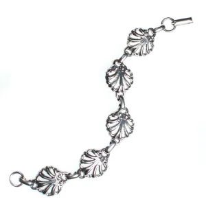 Vintage Retro Mid Century Modern Silver Shell Bracelet, Silver Tone Bracelet, Snap Lock Clasp