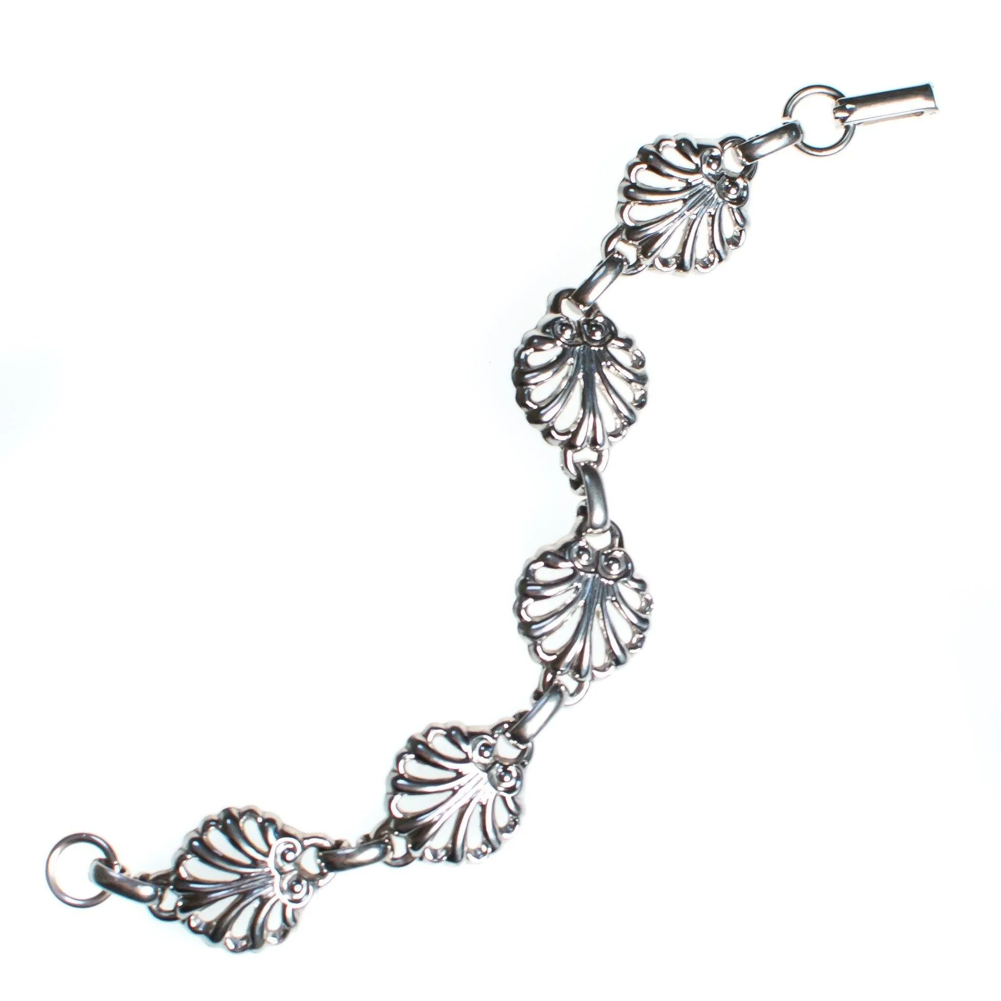 Vintage Retro Mid Century Modern Silver Shell Bracelet, Silver Tone Bracelet, Snap Lock Clasp