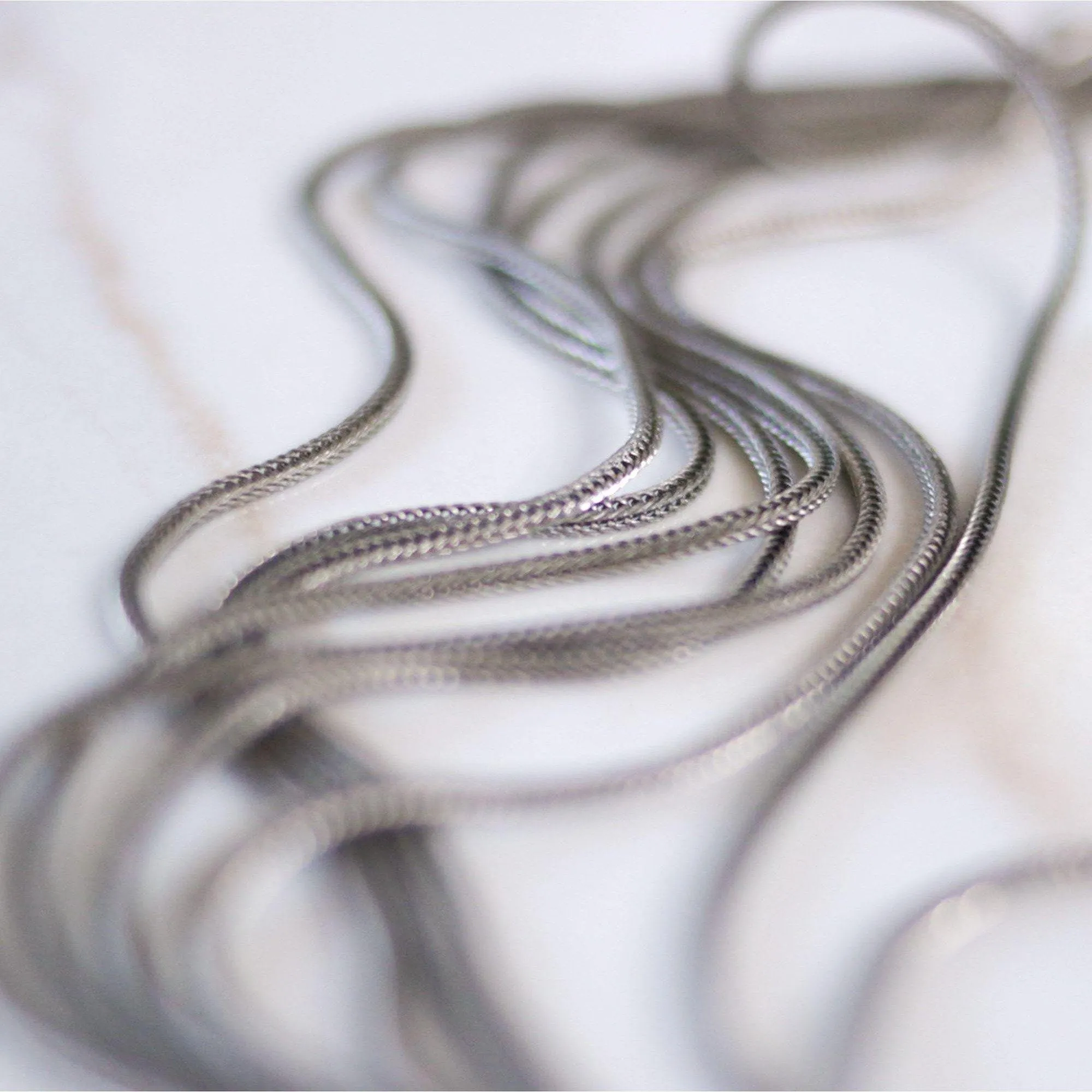 Vintage Silver Multi-Strand Serpentine Chain Necklace with Rhinestone Clasp