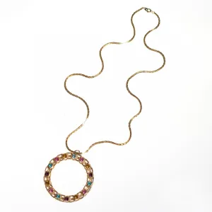 Vintage Swarovski Colorful Rhinestone O Pendant Statement Necklace