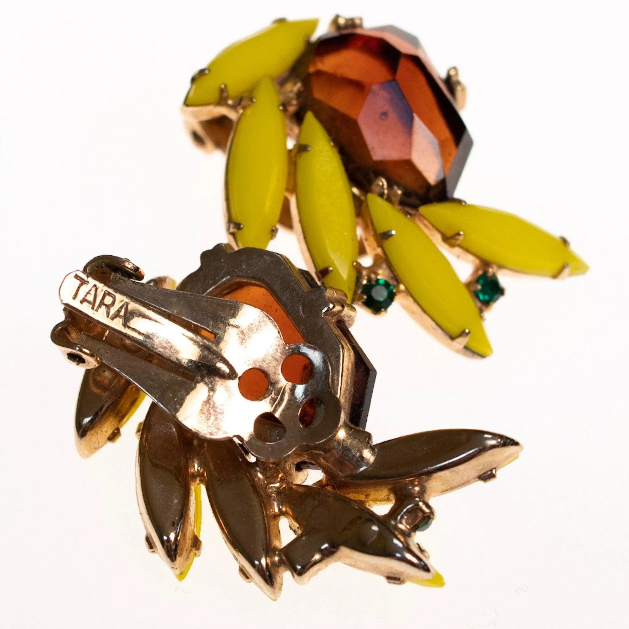 Vintage Tara Yellow and Brown Rhinestone Earrings