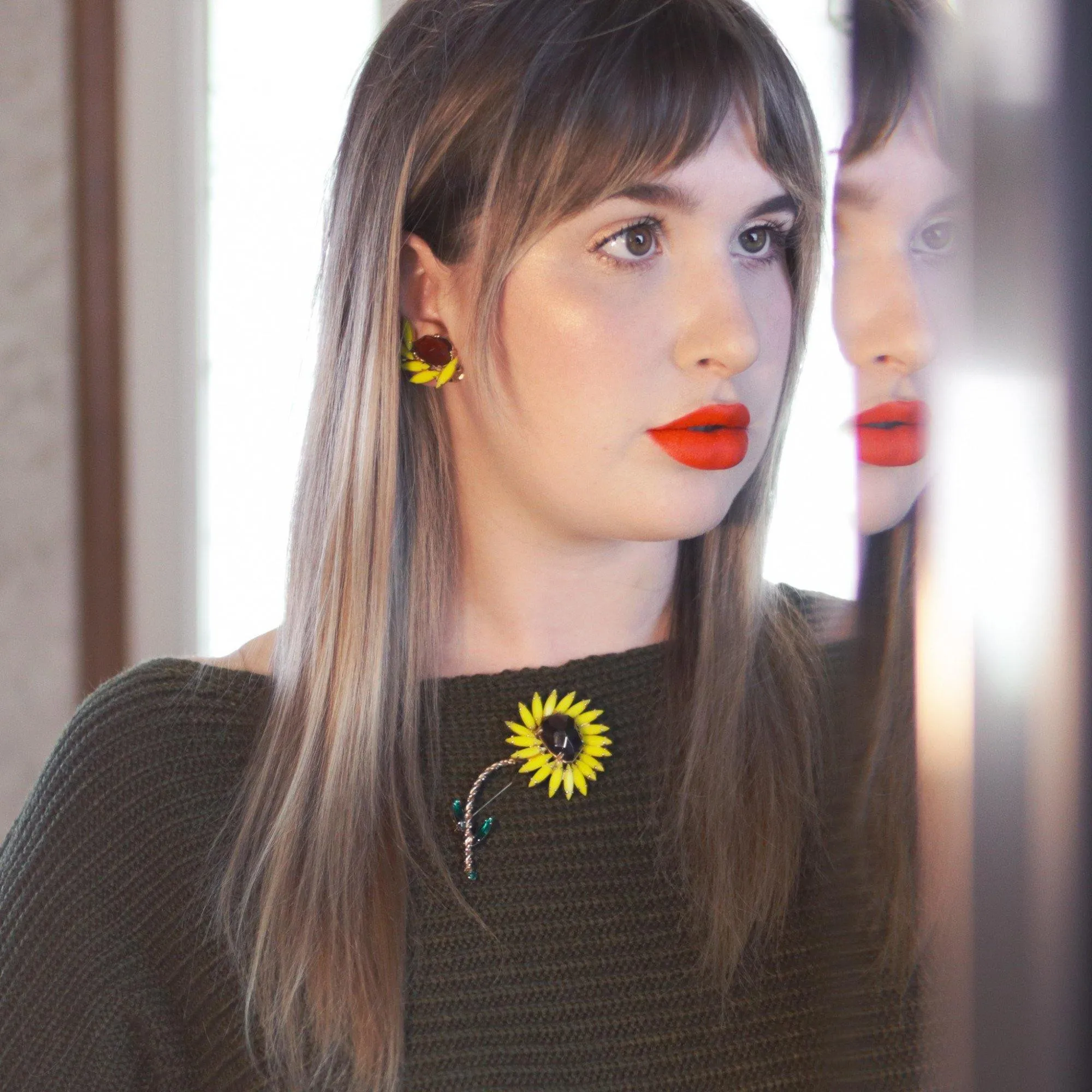 Vintage Tara Yellow and Brown Rhinestone Earrings
