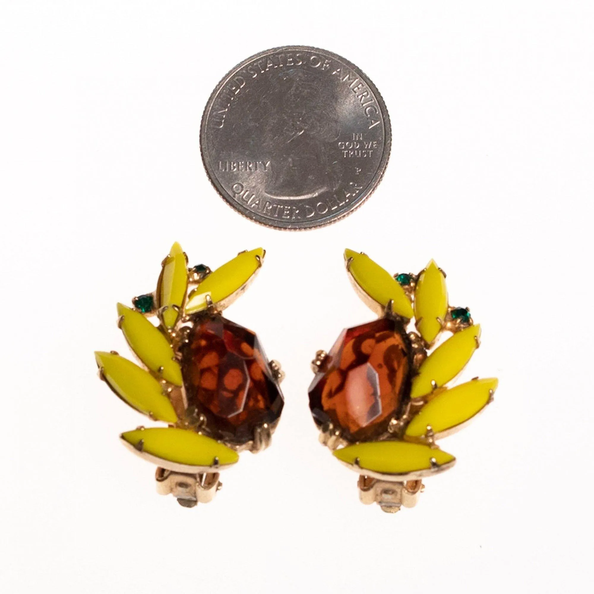 Vintage Tara Yellow and Brown Rhinestone Earrings