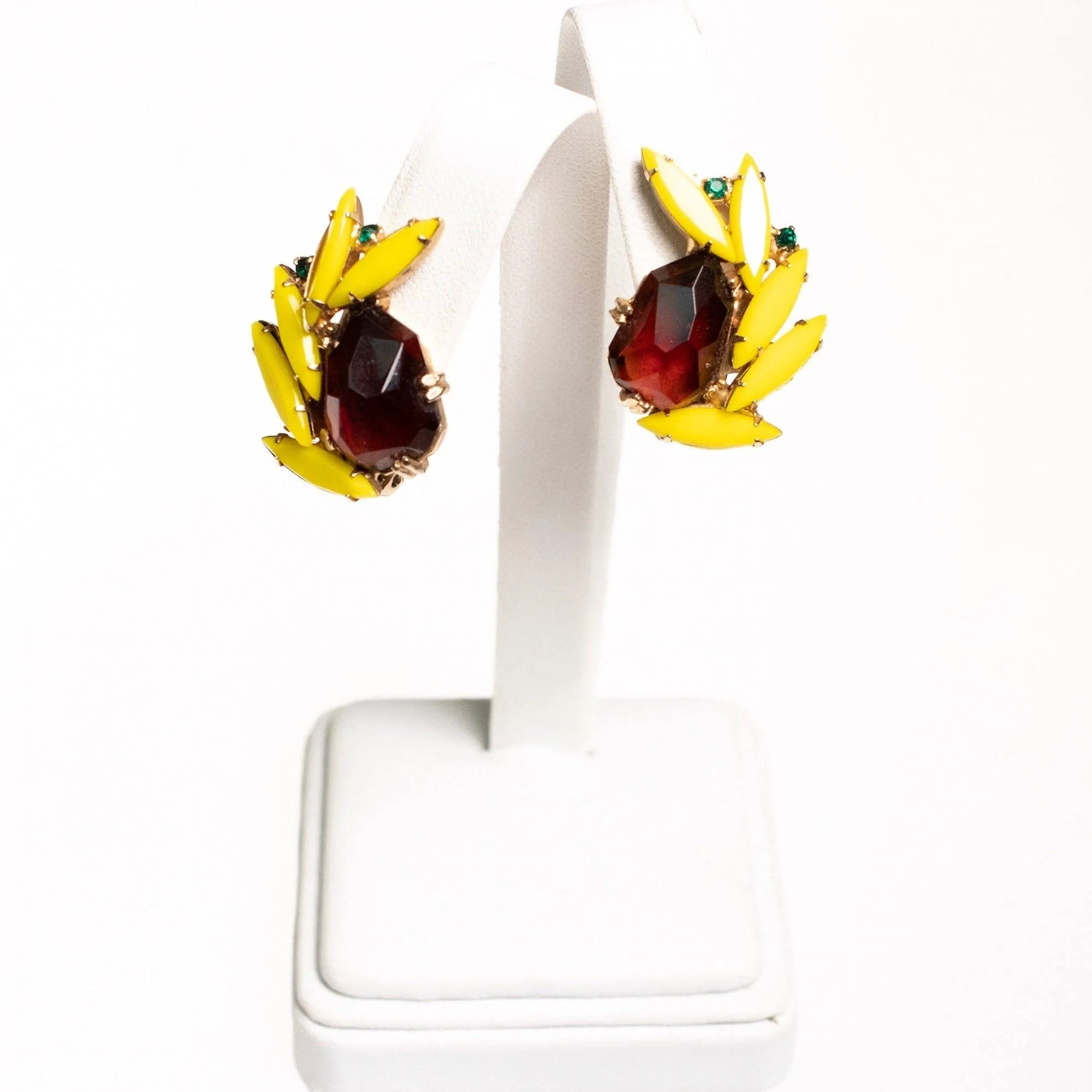 Vintage Tara Yellow and Brown Rhinestone Earrings