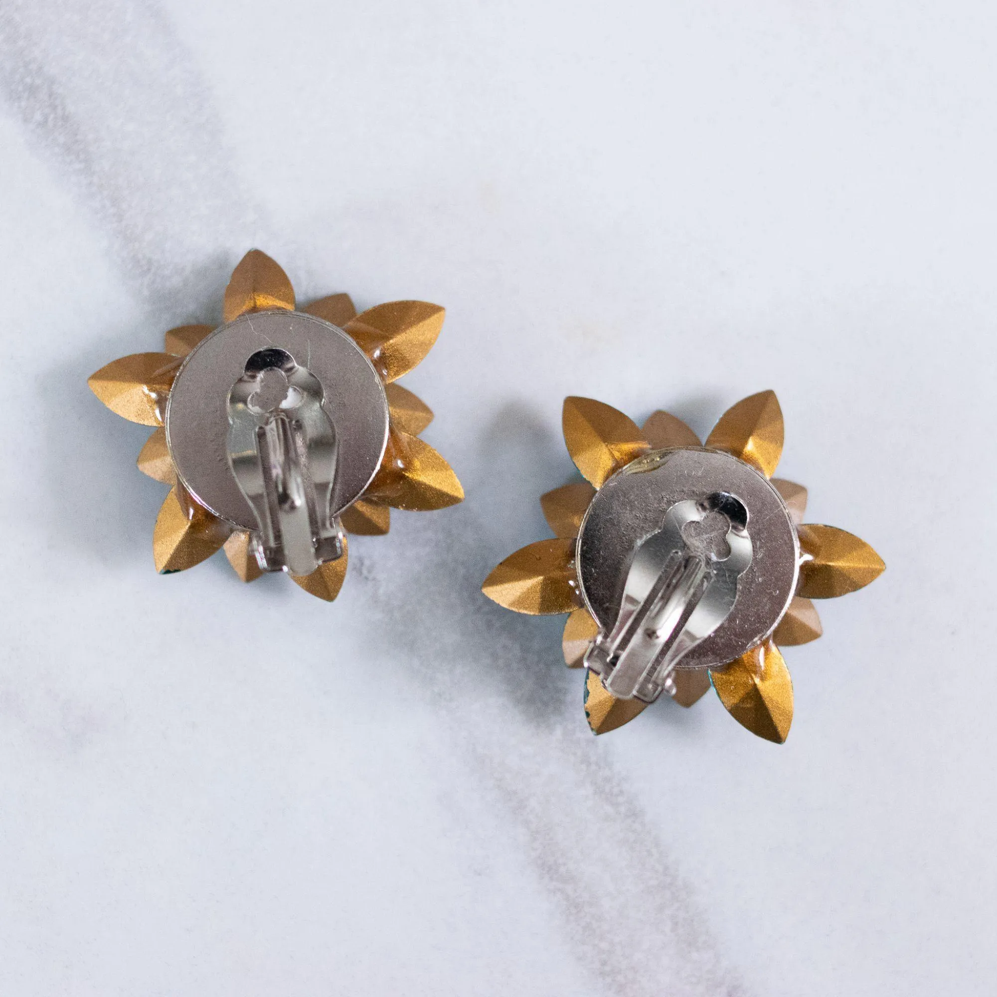 Vintage Teal Rhinestone Statement Earrings