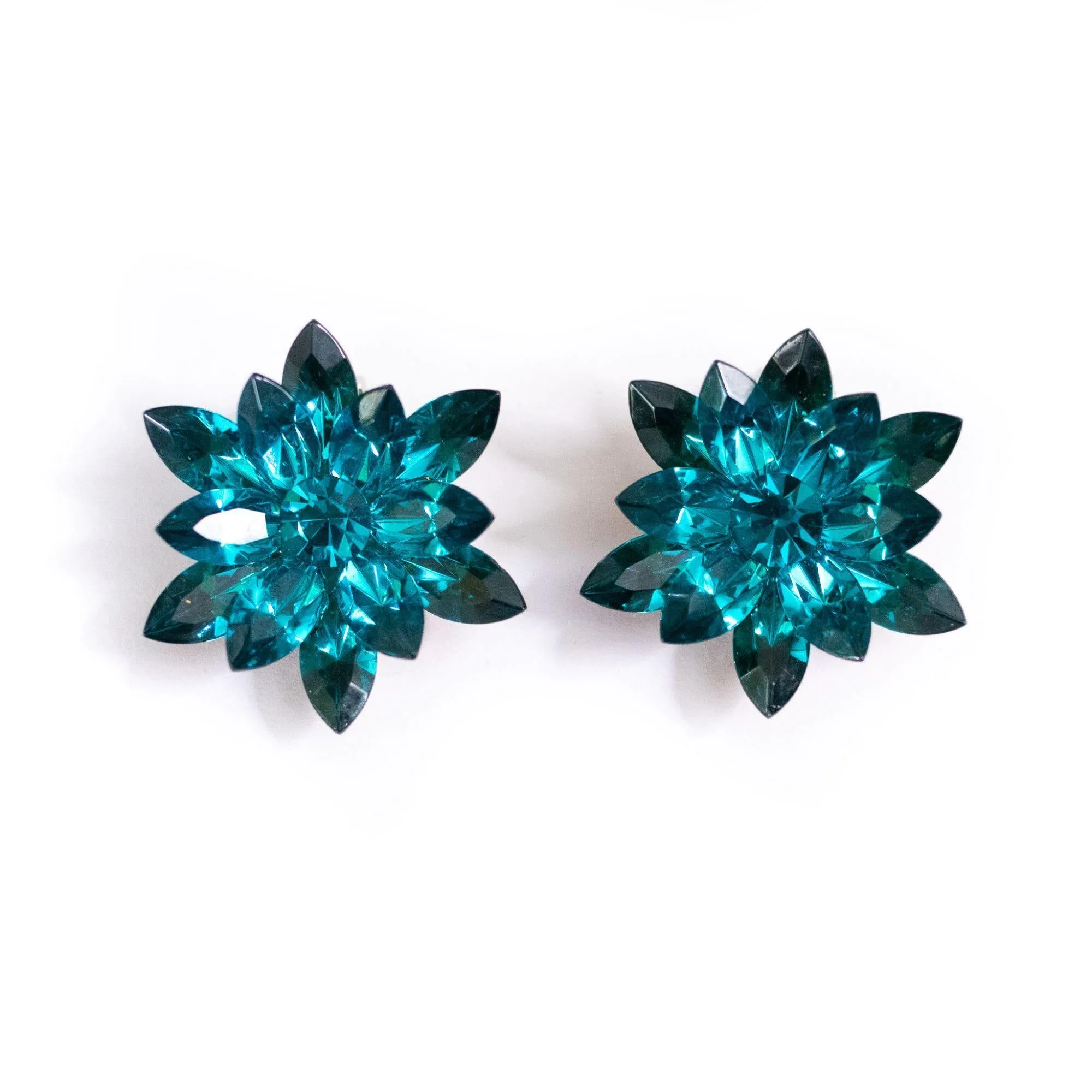 Vintage Teal Rhinestone Statement Earrings