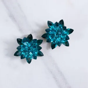 Vintage Teal Rhinestone Statement Earrings