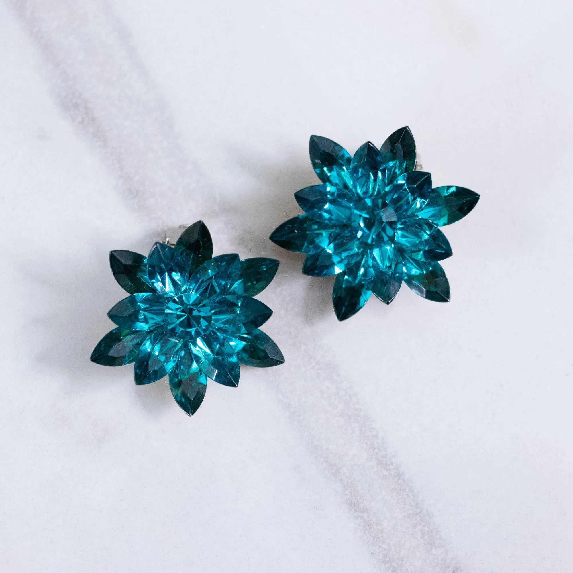 Vintage Teal Rhinestone Statement Earrings