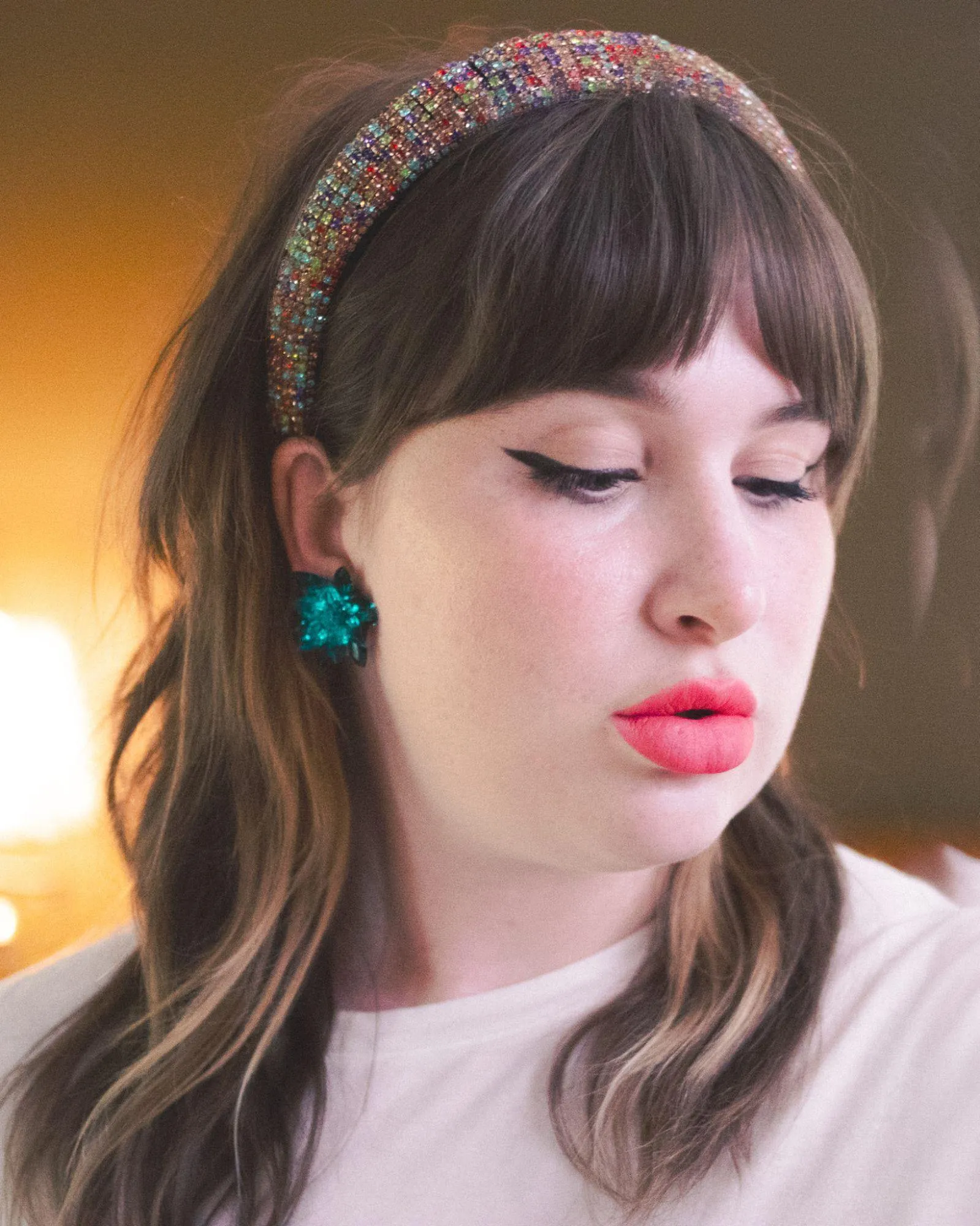 Vintage Teal Rhinestone Statement Earrings