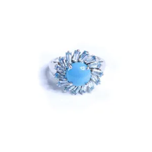 Vintage Turquoise Art Glass Cabochon with Blue Topaz Baguettes