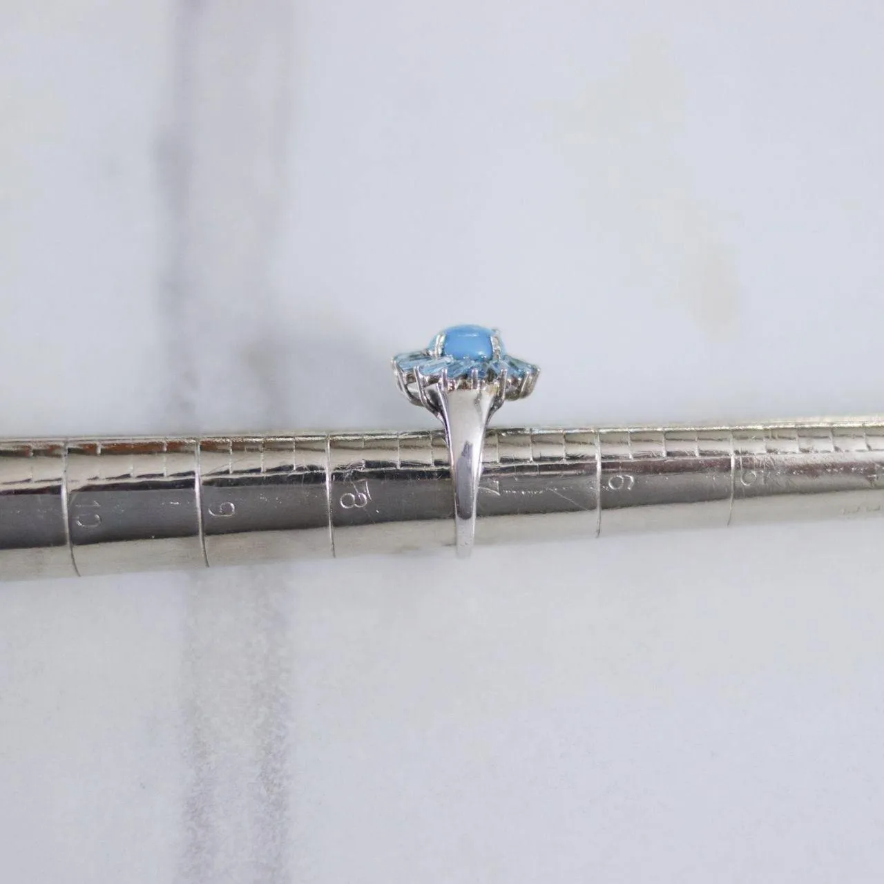 Vintage Turquoise Art Glass Cabochon with Blue Topaz Baguettes
