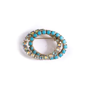 Vintage Turquoise Milk Glass and Aurora Borealis Brooch