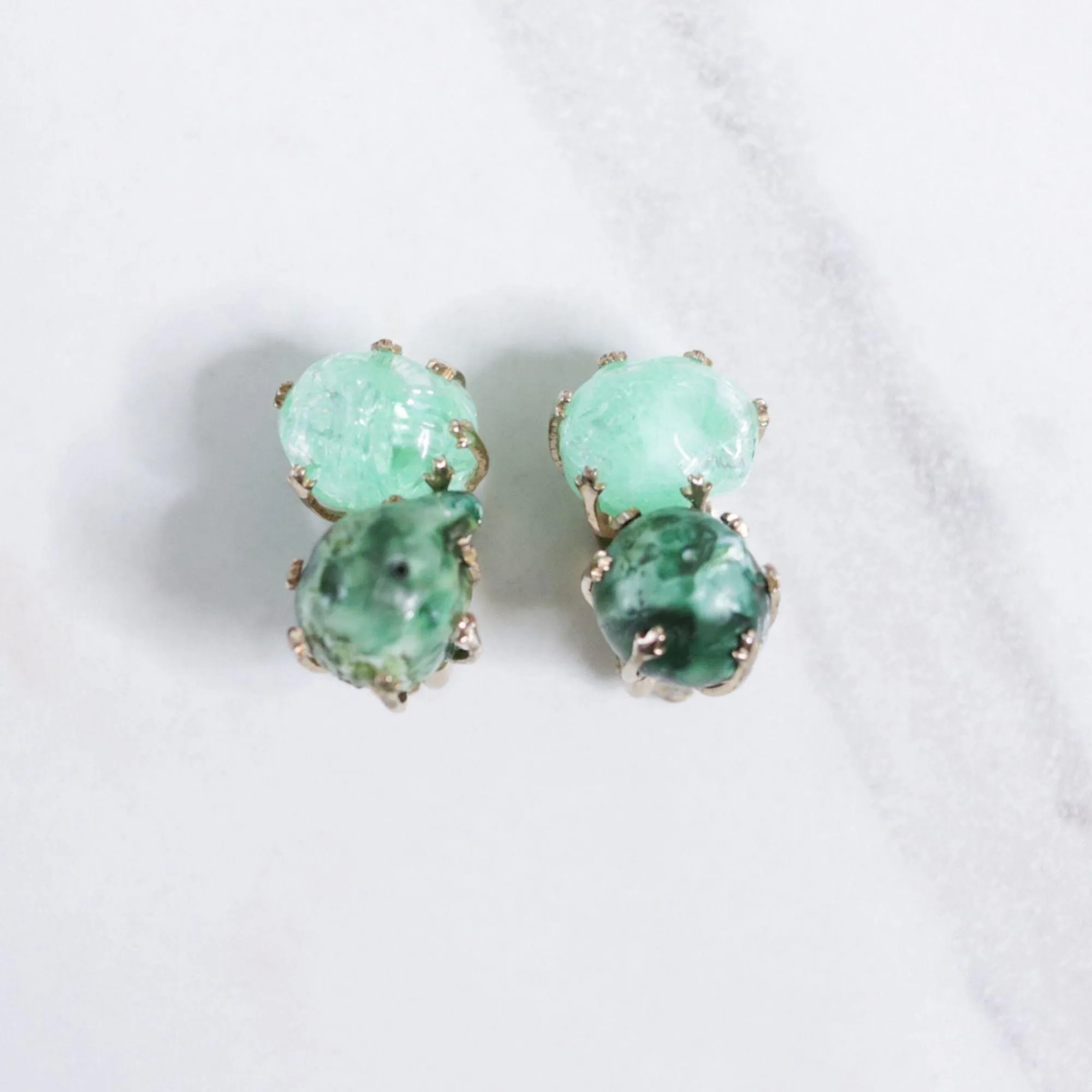 Vintage Vogue Bijoux Green Lucite Statement Earrings
