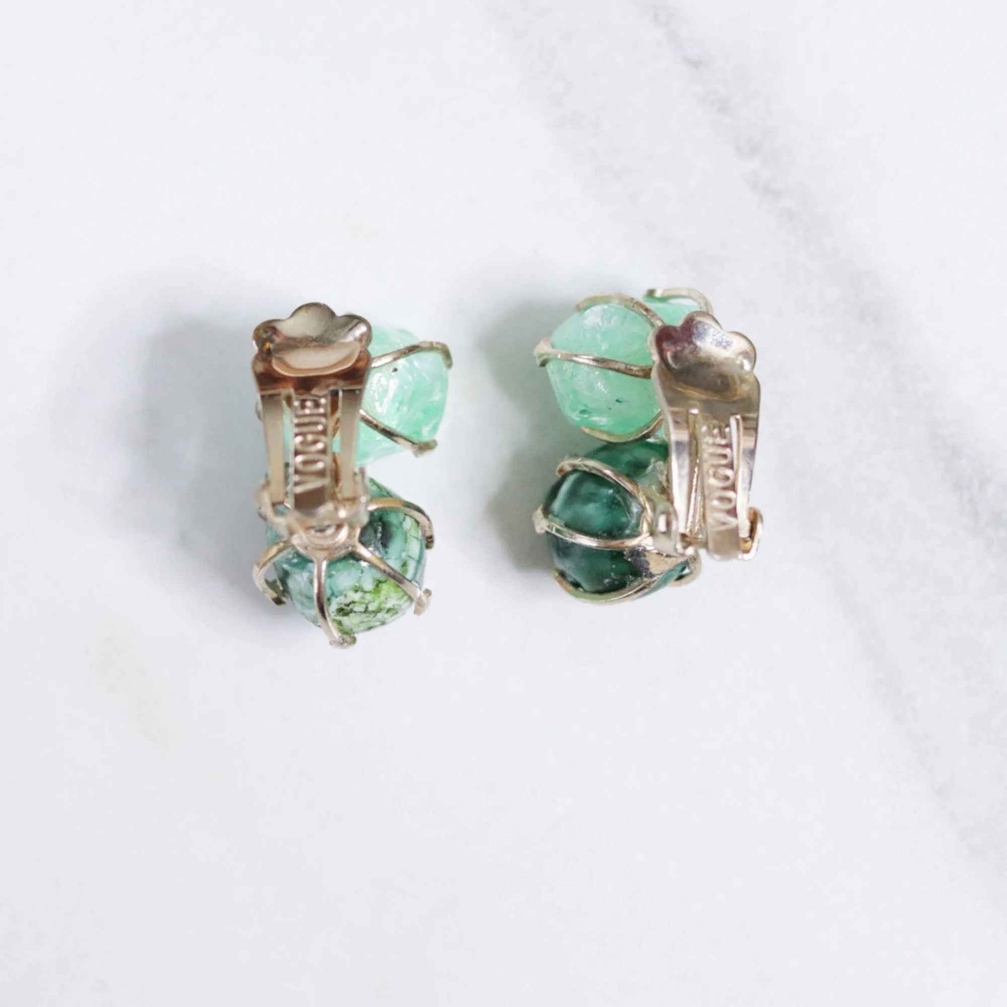 Vintage Vogue Bijoux Green Lucite Statement Earrings