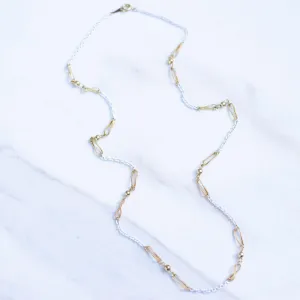Vintage White and Gold Link Minimalist Chain Necklace