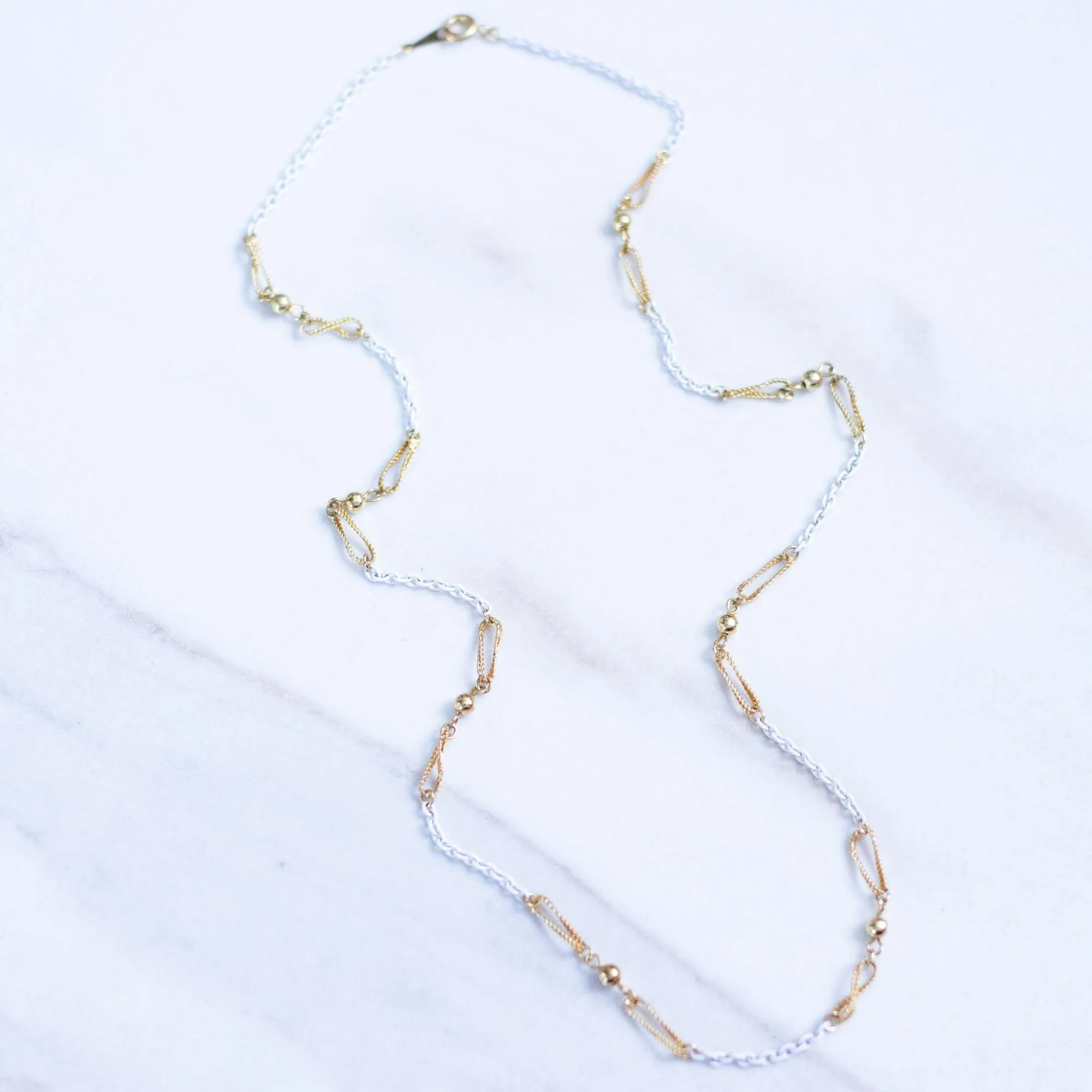Vintage White and Gold Link Minimalist Chain Necklace