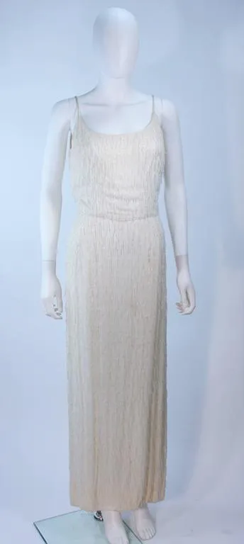 VINTAGE White Beaded Fringe Gown with Bolero Size 10