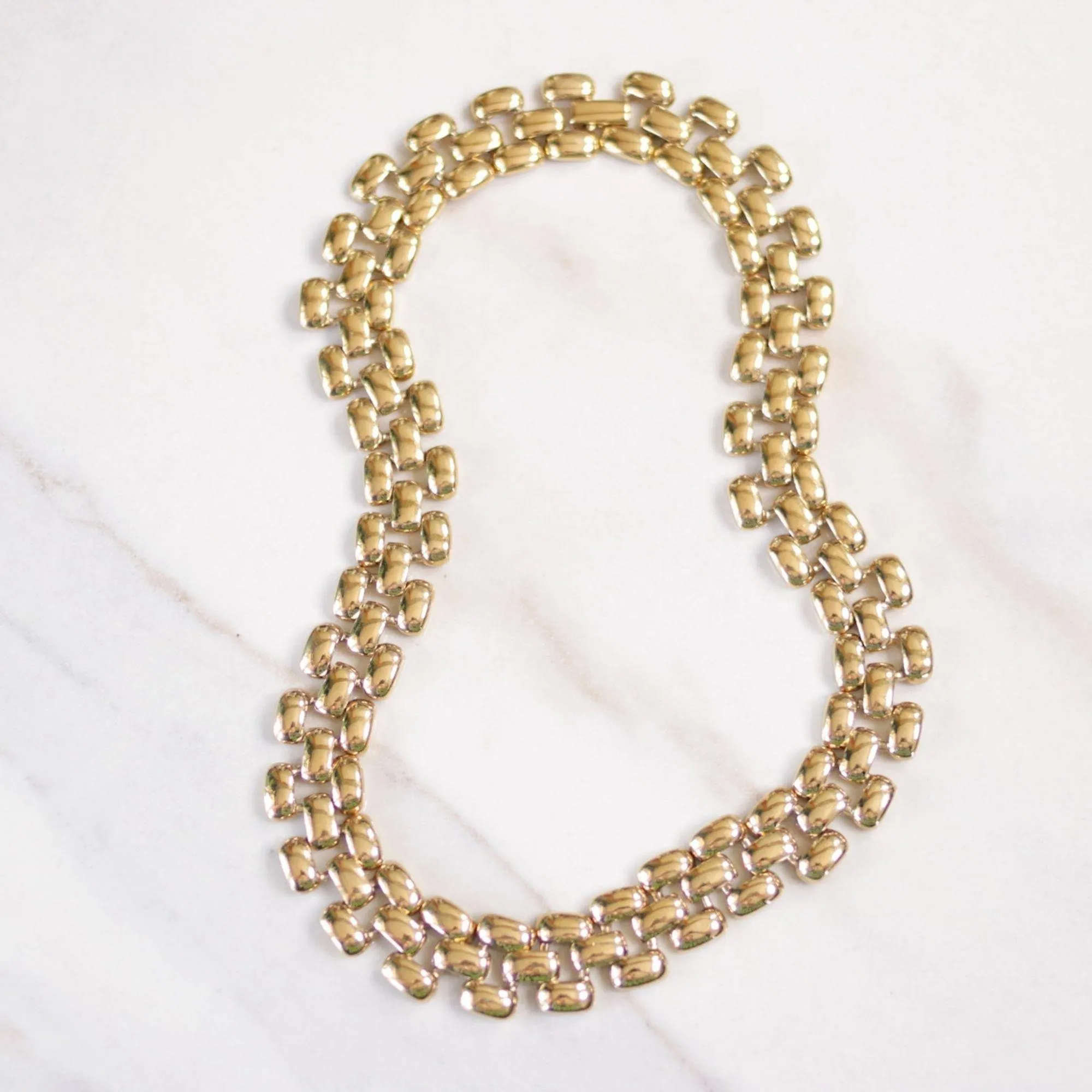 Vintage Wide Flat Link Chain Necklace