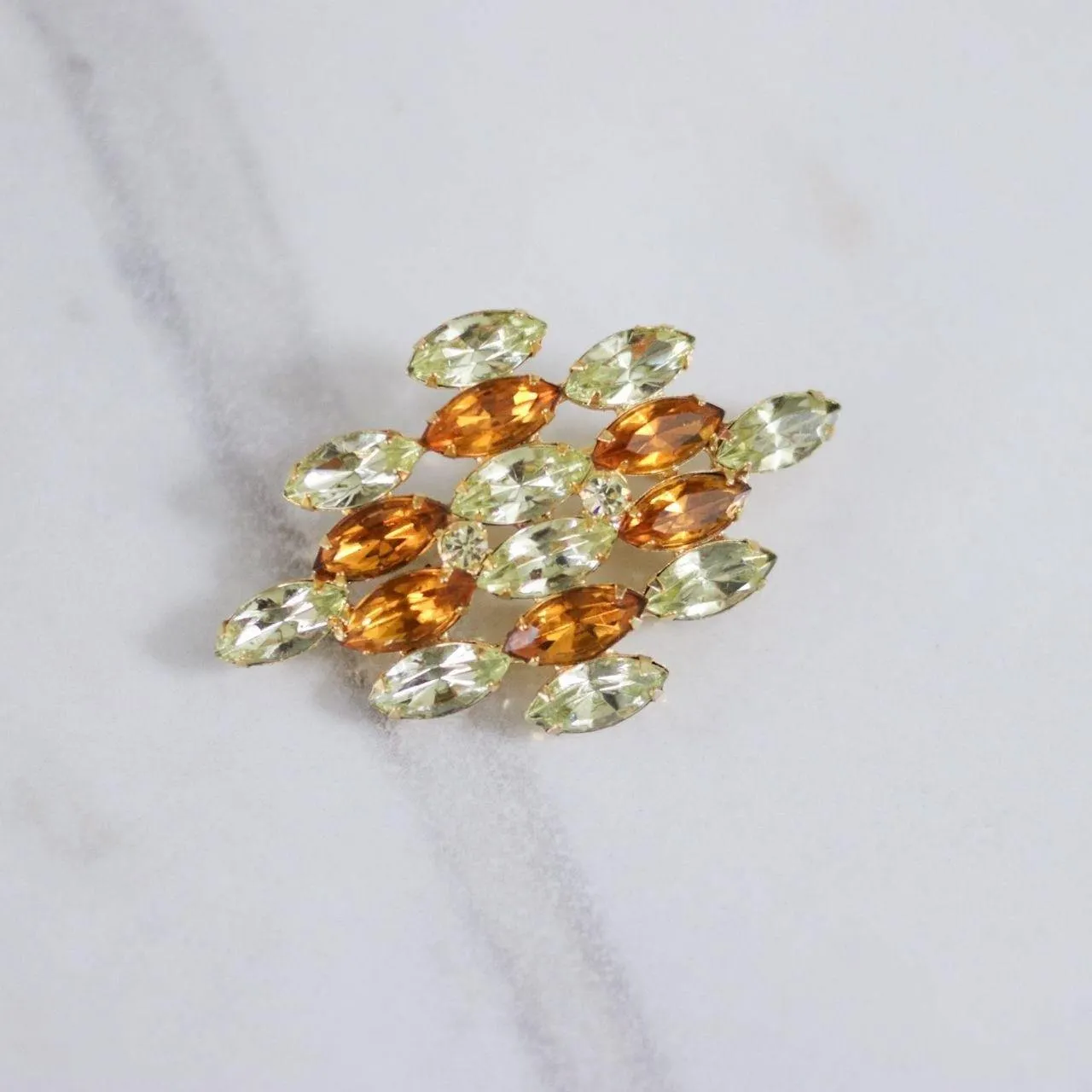 Vintage Yellow and Amber Rhinestone Brooch