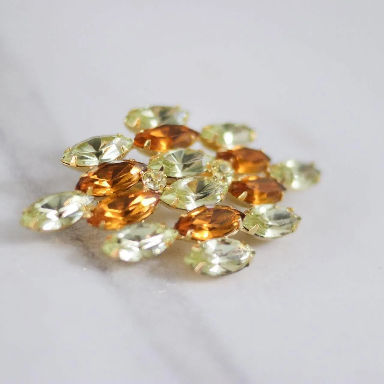 Vintage Yellow and Amber Rhinestone Brooch