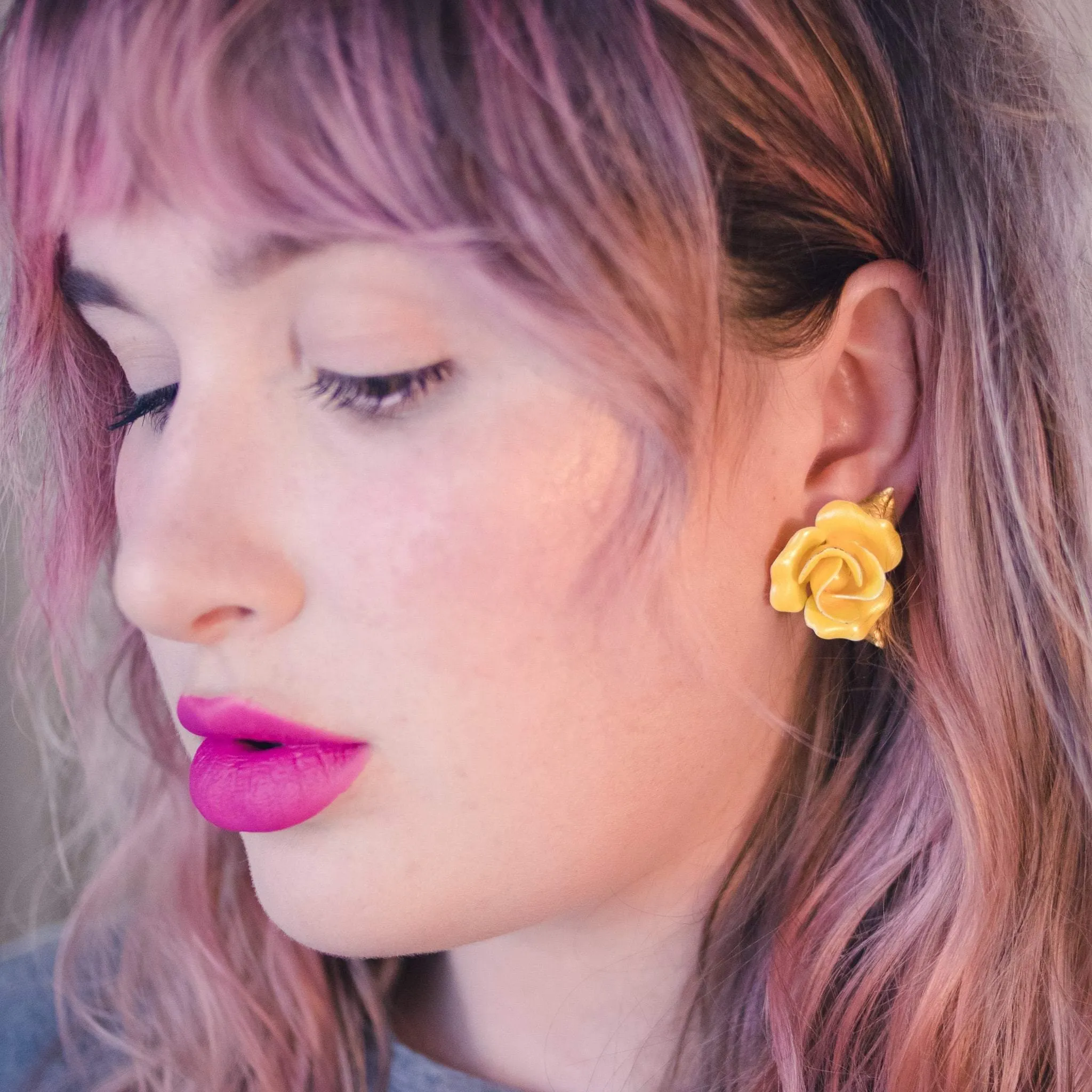Vintage Yellow Rose Earrings