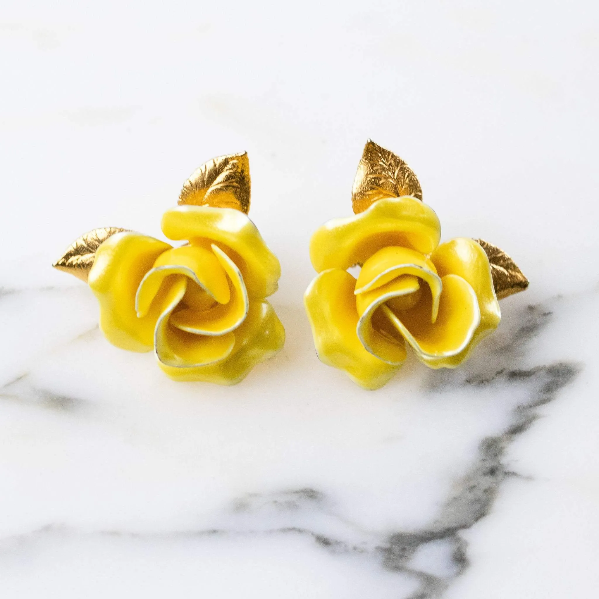 Vintage Yellow Rose Earrings