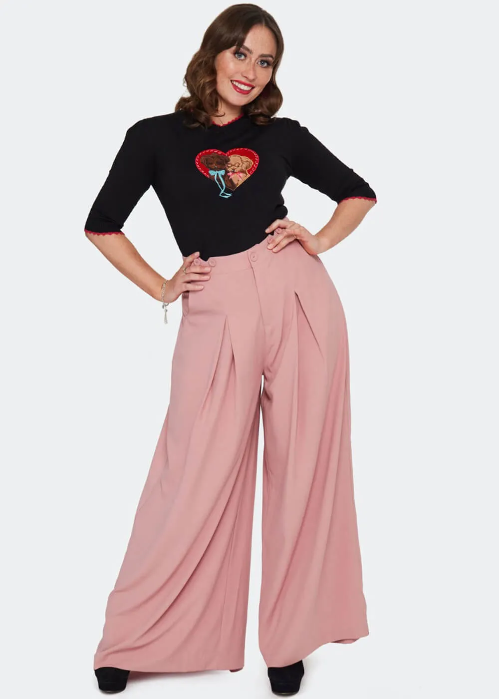 Voodoo Vixen Wide Leg Suspenders Trousers Mauve