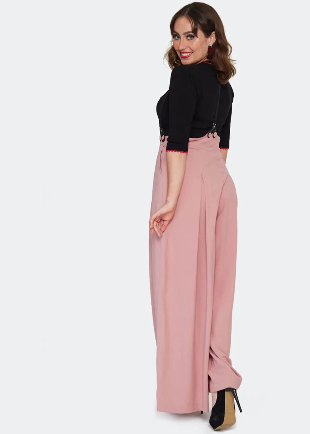 Voodoo Vixen Wide Leg Suspenders Trousers Mauve