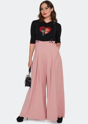 Voodoo Vixen Wide Leg Suspenders Trousers Mauve