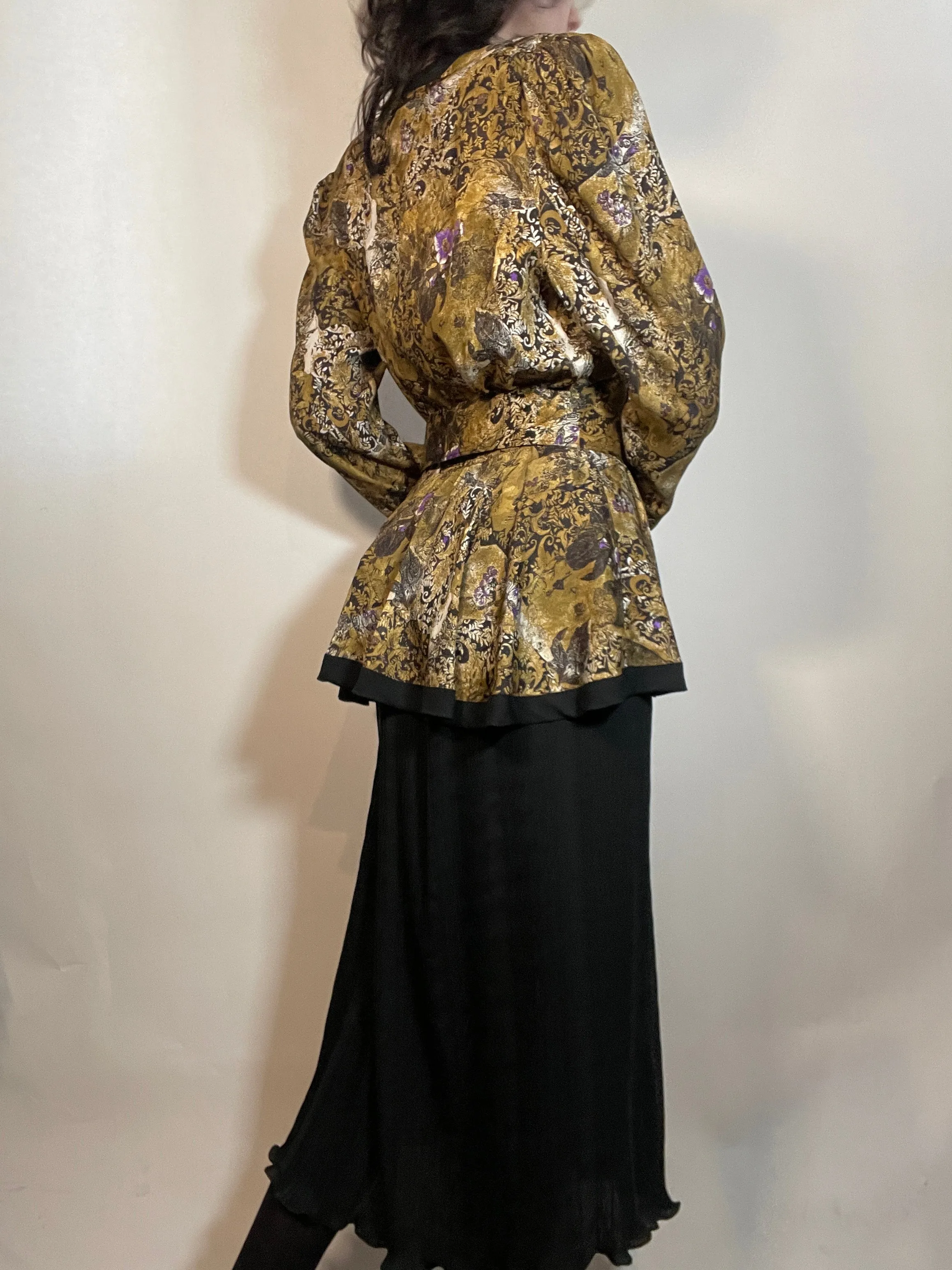 Vtg 80s DIANE FRES 2 piece suit/ Dress with Peplum Jacket & Skirt
