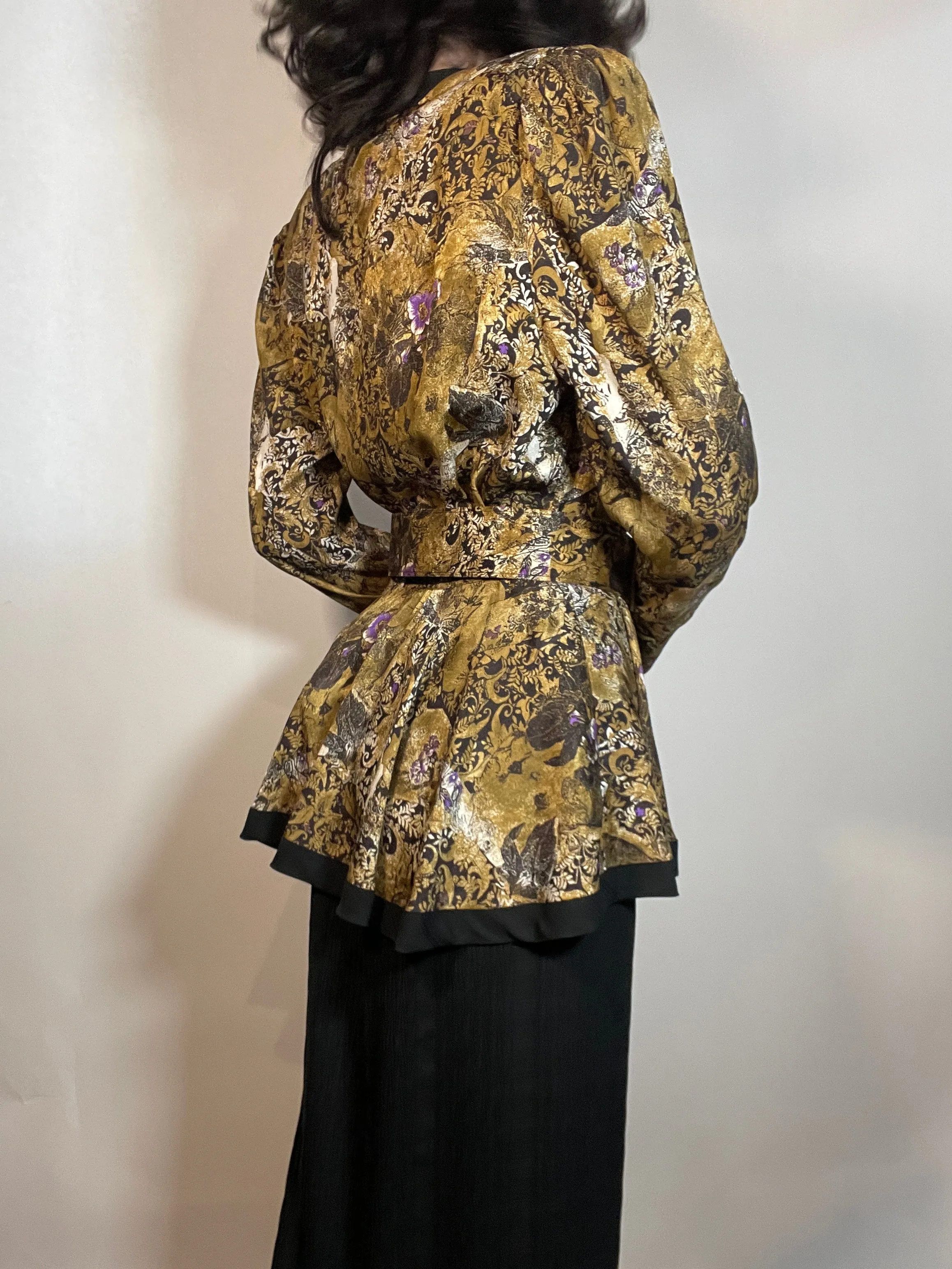 Vtg 80s DIANE FRES 2 piece suit/ Dress with Peplum Jacket & Skirt