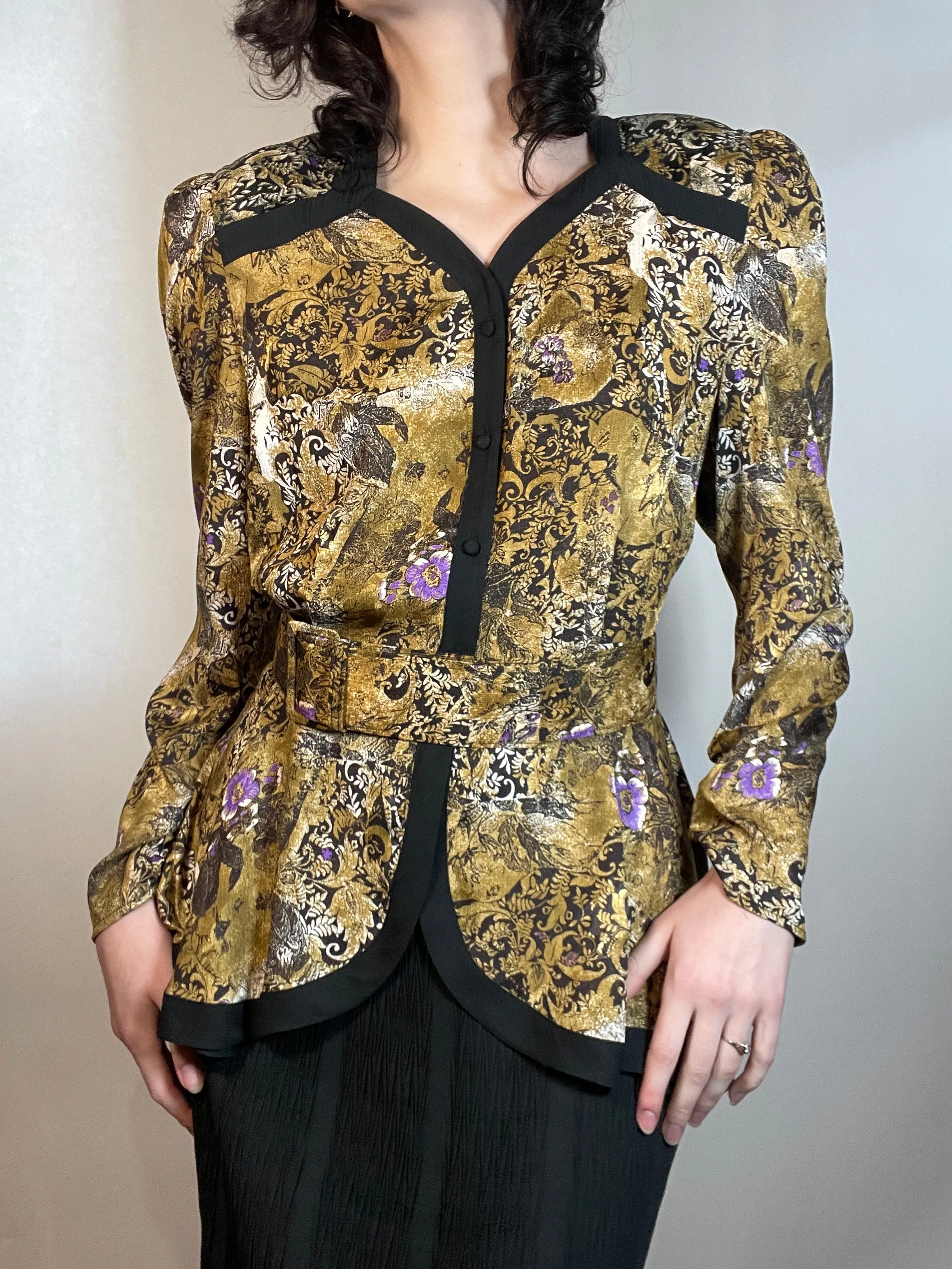 Vtg 80s DIANE FRES 2 piece suit/ Dress with Peplum Jacket & Skirt