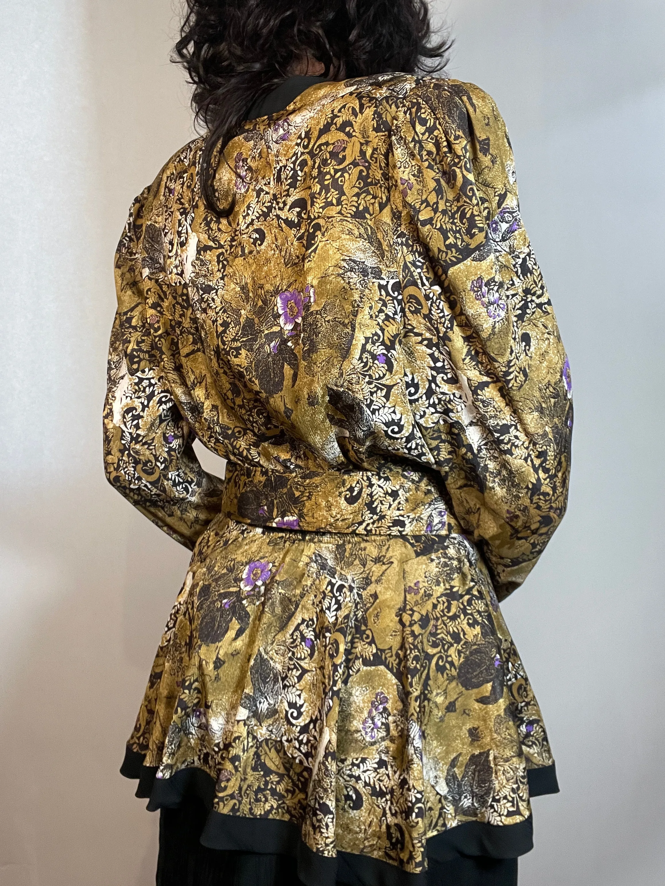 Vtg 80s DIANE FRES 2 piece suit/ Dress with Peplum Jacket & Skirt