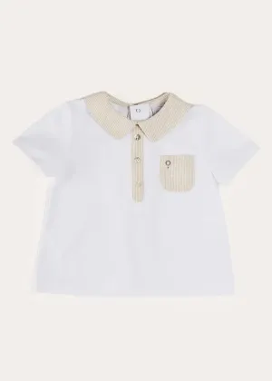 Waterford Striped Polo Collar Short Sleeve Top in Beige (12mths-4yrs)