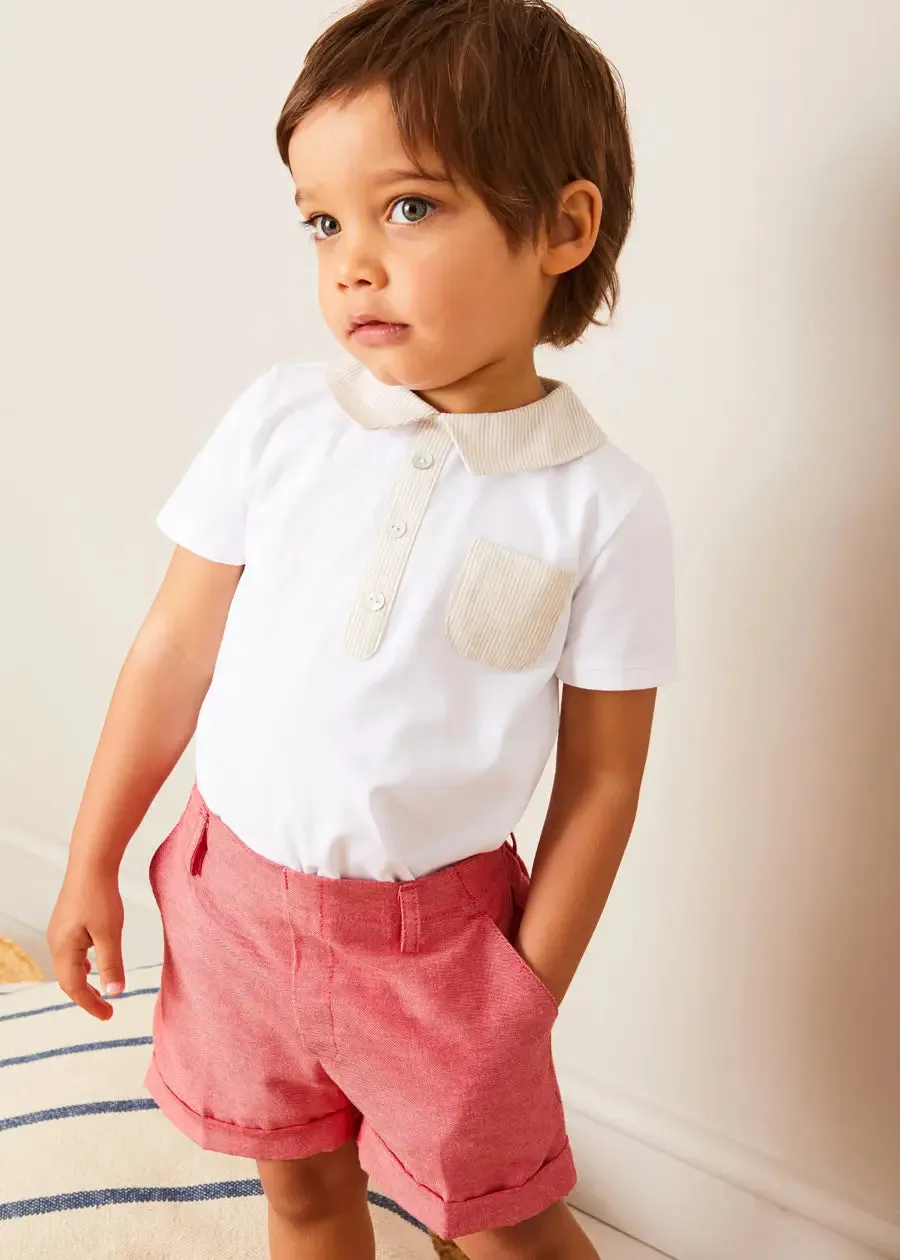 Waterford Striped Polo Collar Short Sleeve Top in Beige (12mths-4yrs)