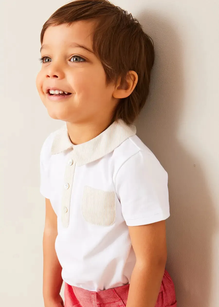 Waterford Striped Polo Collar Short Sleeve Top in Beige (12mths-4yrs)