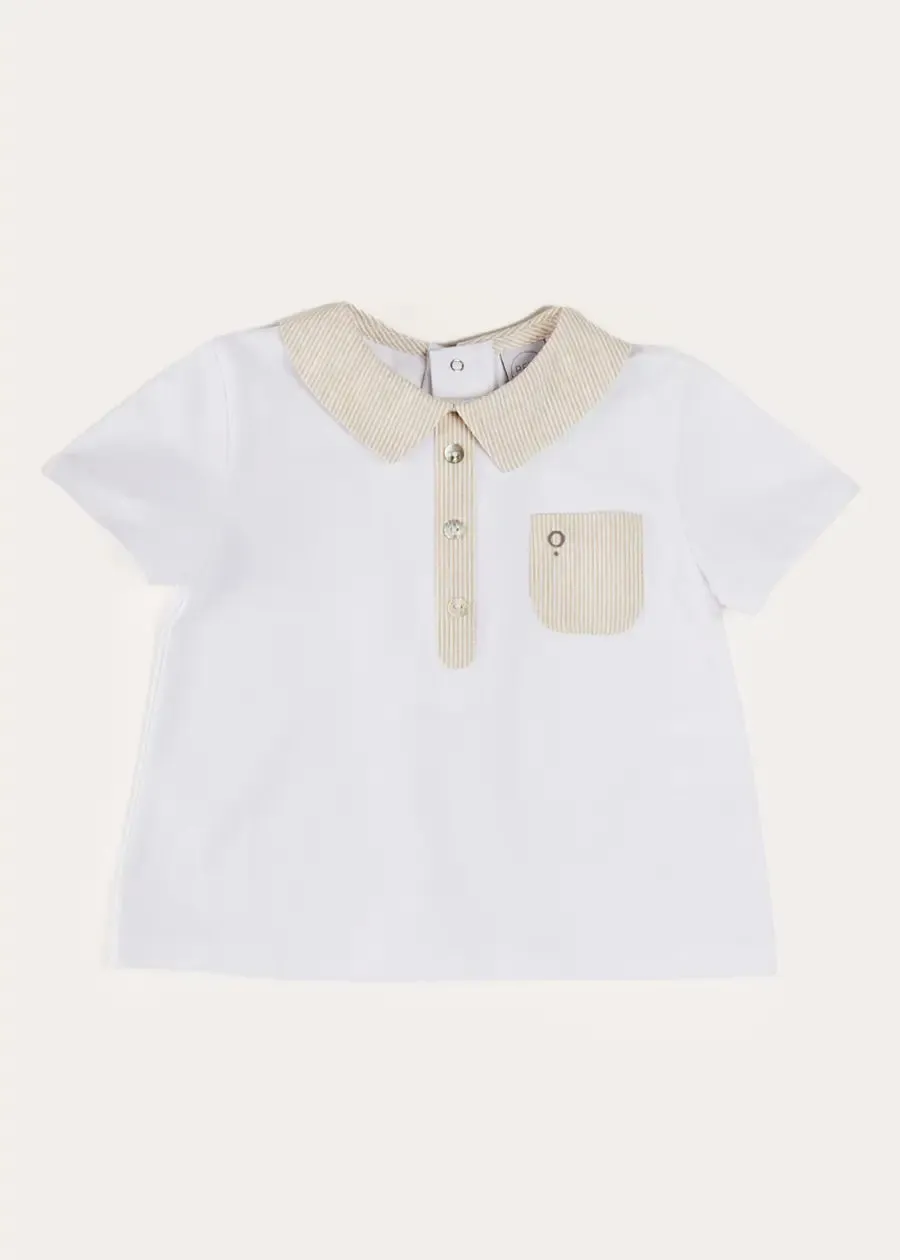 Waterford Striped Polo Collar Short Sleeve Top in Beige (12mths-4yrs)