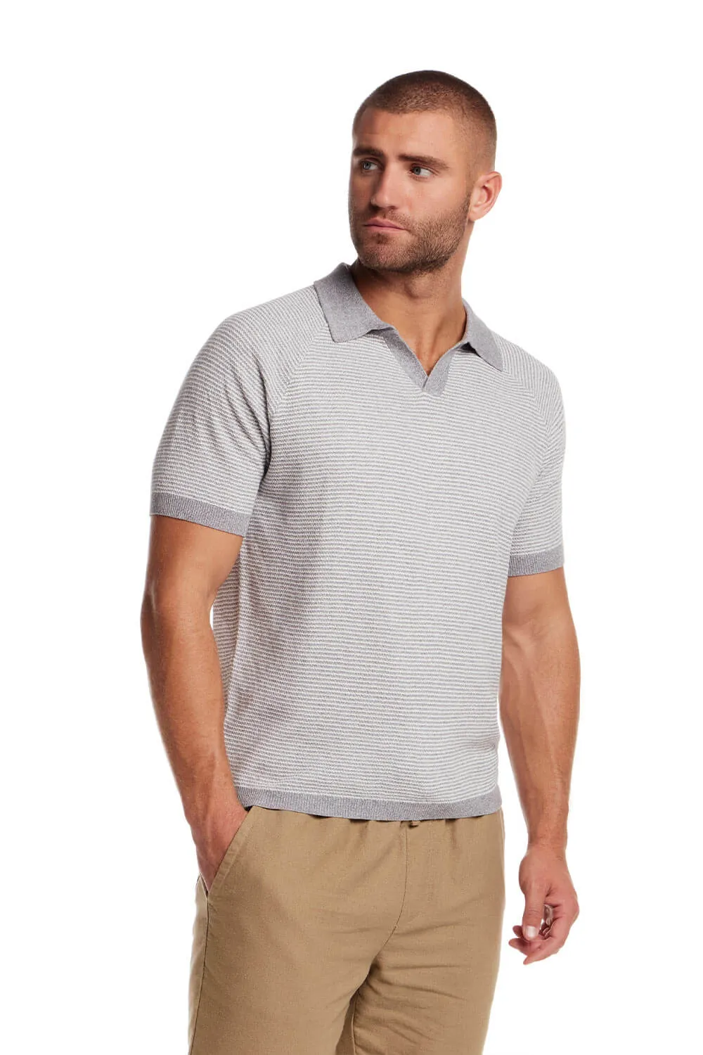 Weatherproof Vintage Mixy Striped Johnny Collar Sweater Shirt for Men in Grey Twist | S2540522GK-GREYTWIST