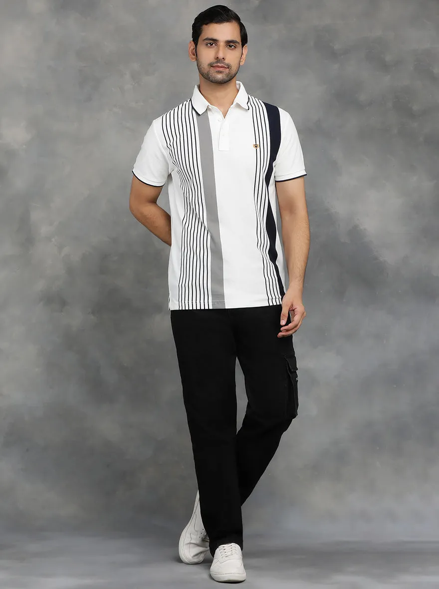 White Striped Slim Fit Polo T-Shirt | JadeBlue