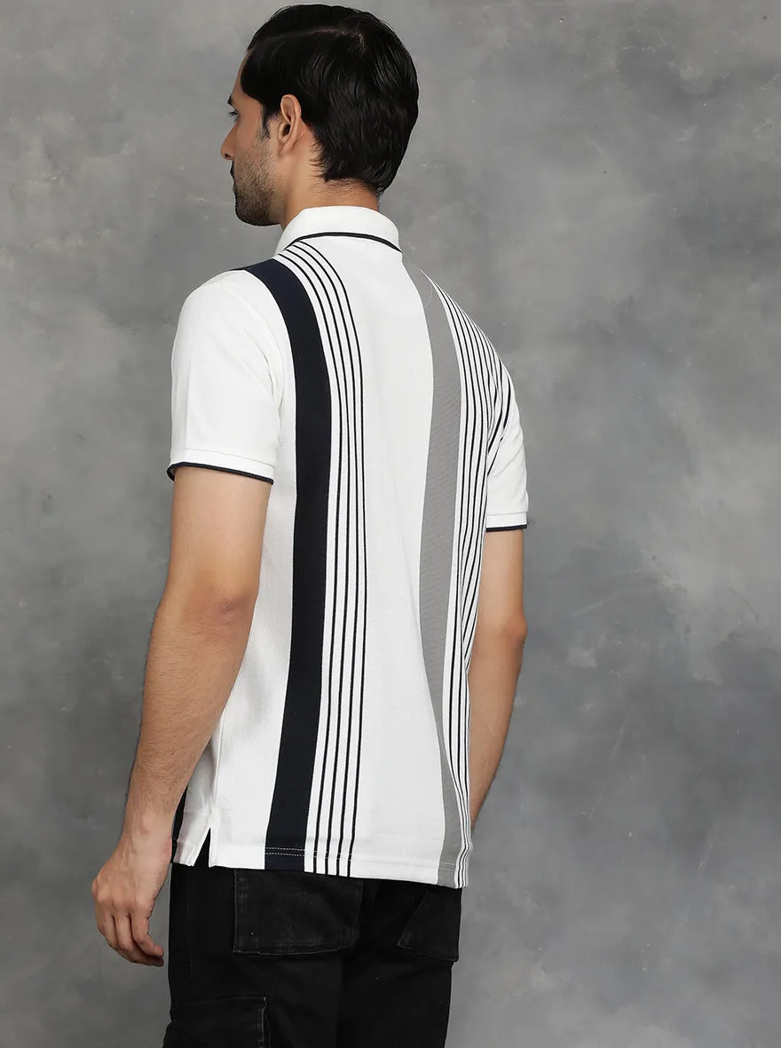 White Striped Slim Fit Polo T-Shirt | JadeBlue