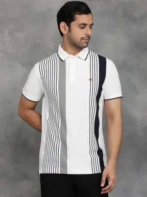 White Striped Slim Fit Polo T-Shirt | JadeBlue