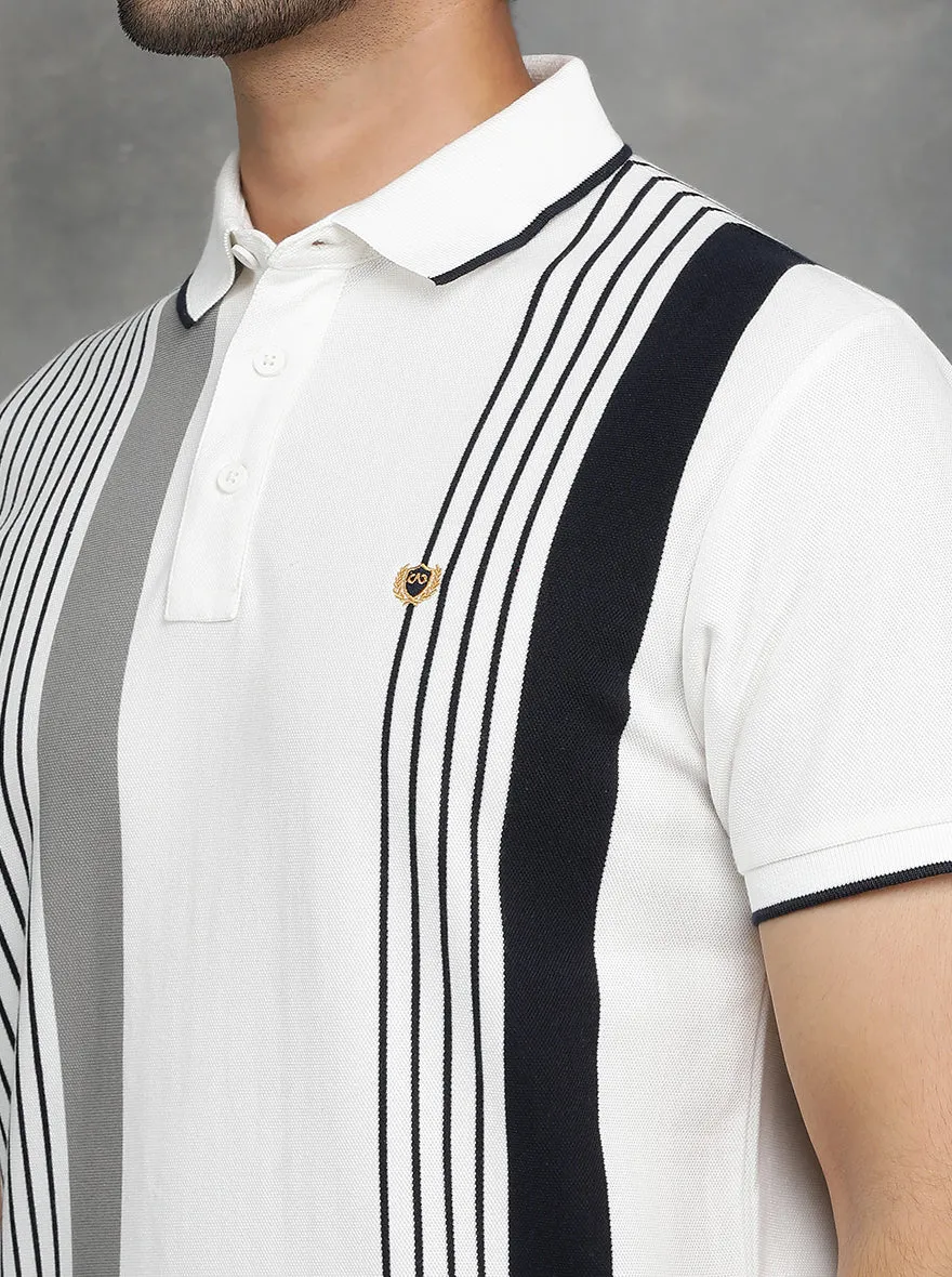 White Striped Slim Fit Polo T-Shirt | JadeBlue