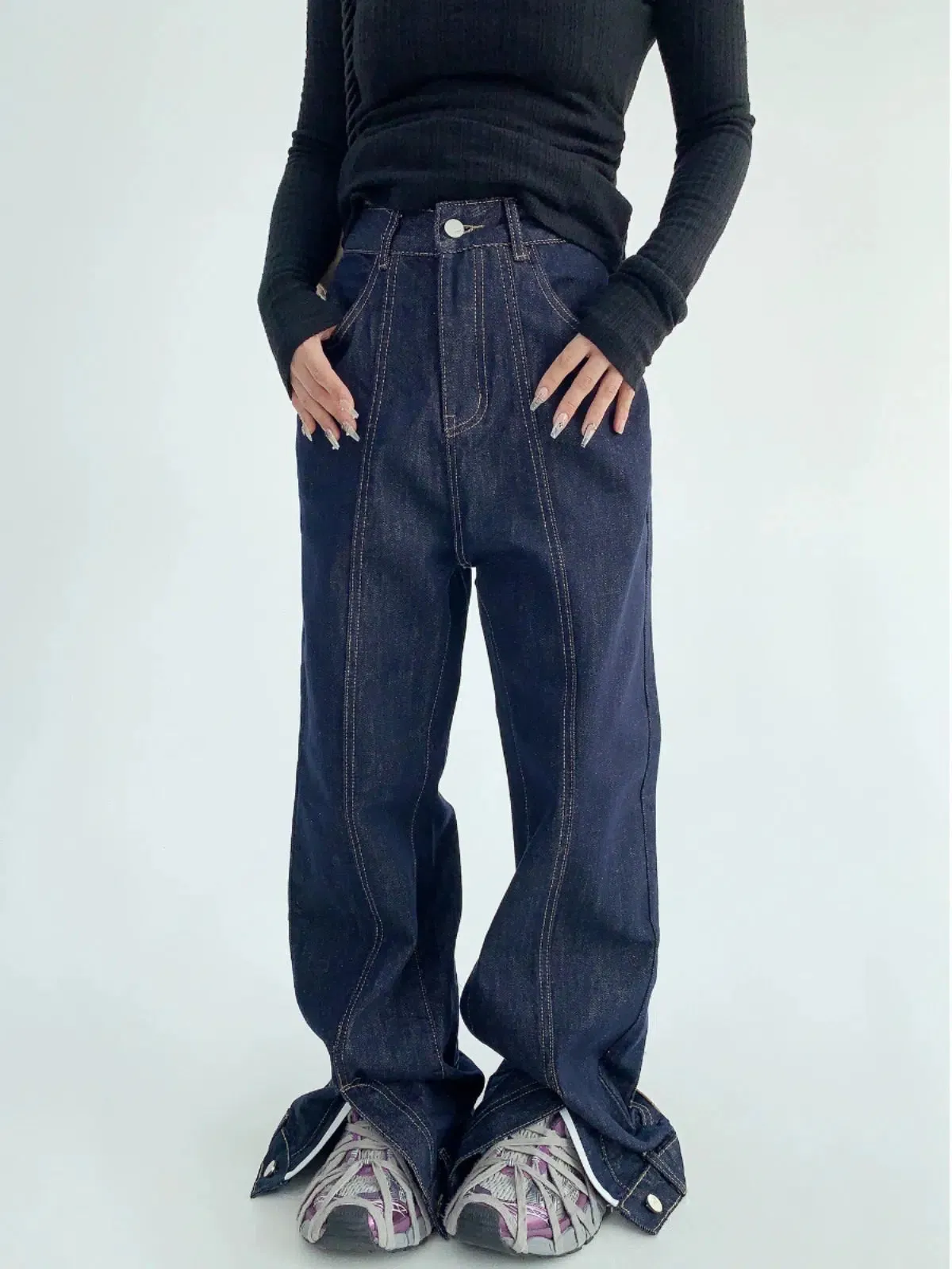 Wide-Leg High-Waisted Denim Pants